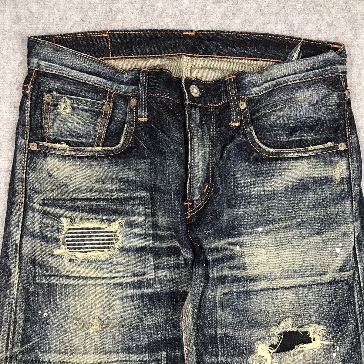 If Six Was Nine × Le Grande Bleu (L.G.B.) RIPPED DISTRESSED PATCHWORK EDWIN JAPANESE DENIM PANTS Size US 30 / EU 46 - 10 Thumbnail
