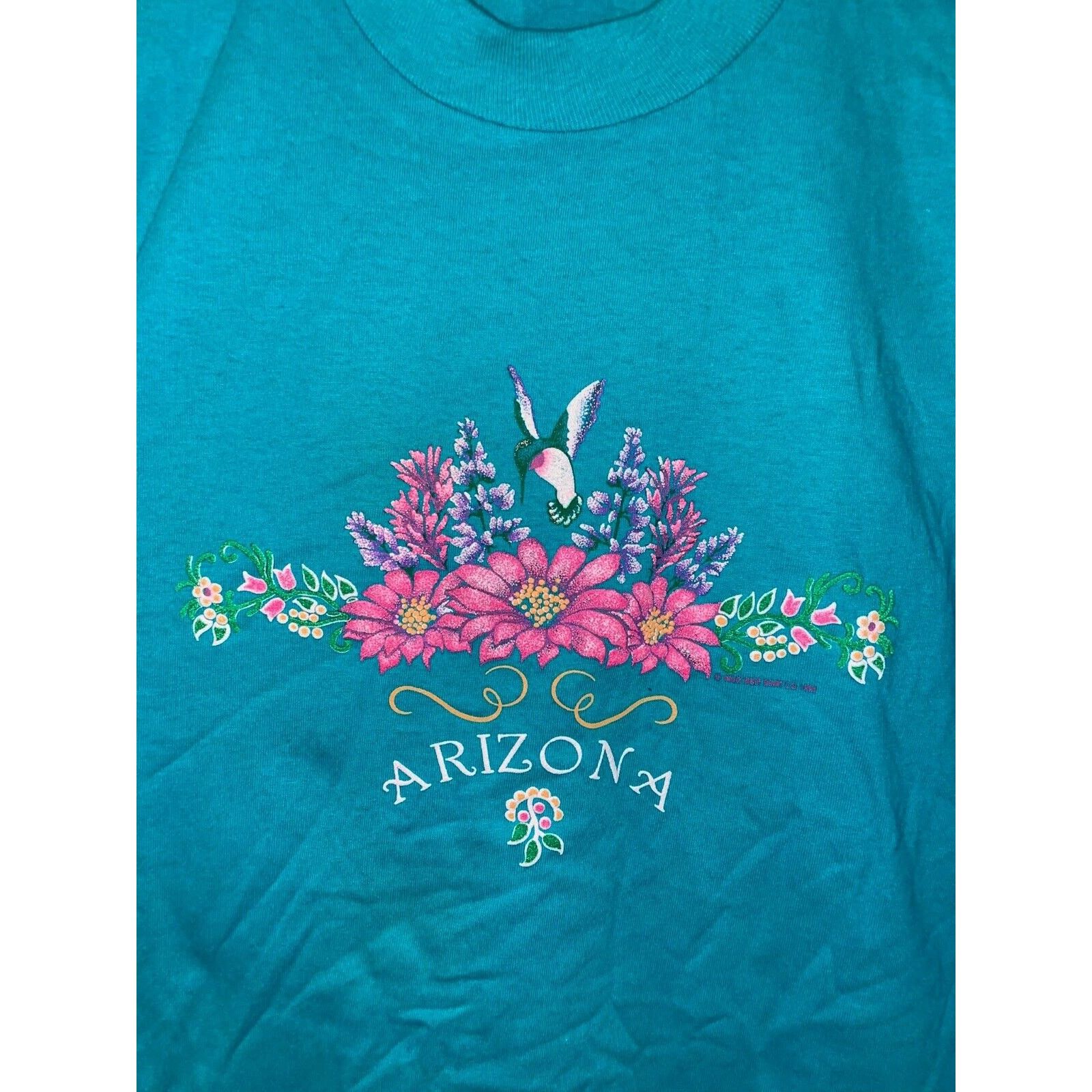 Jerzees 90s Vintage AZ Arizona Flower Nature Graphic Teal Shirt VTG Size US L / EU 52-54 / 3 - 2 Thumbnail