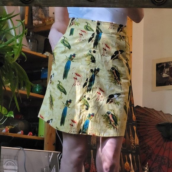 Other Kazak Tropical Birds Yellow Midi Skirt - Size Xs Size 26" / US 2 / IT 38 - 1 Thumbnail