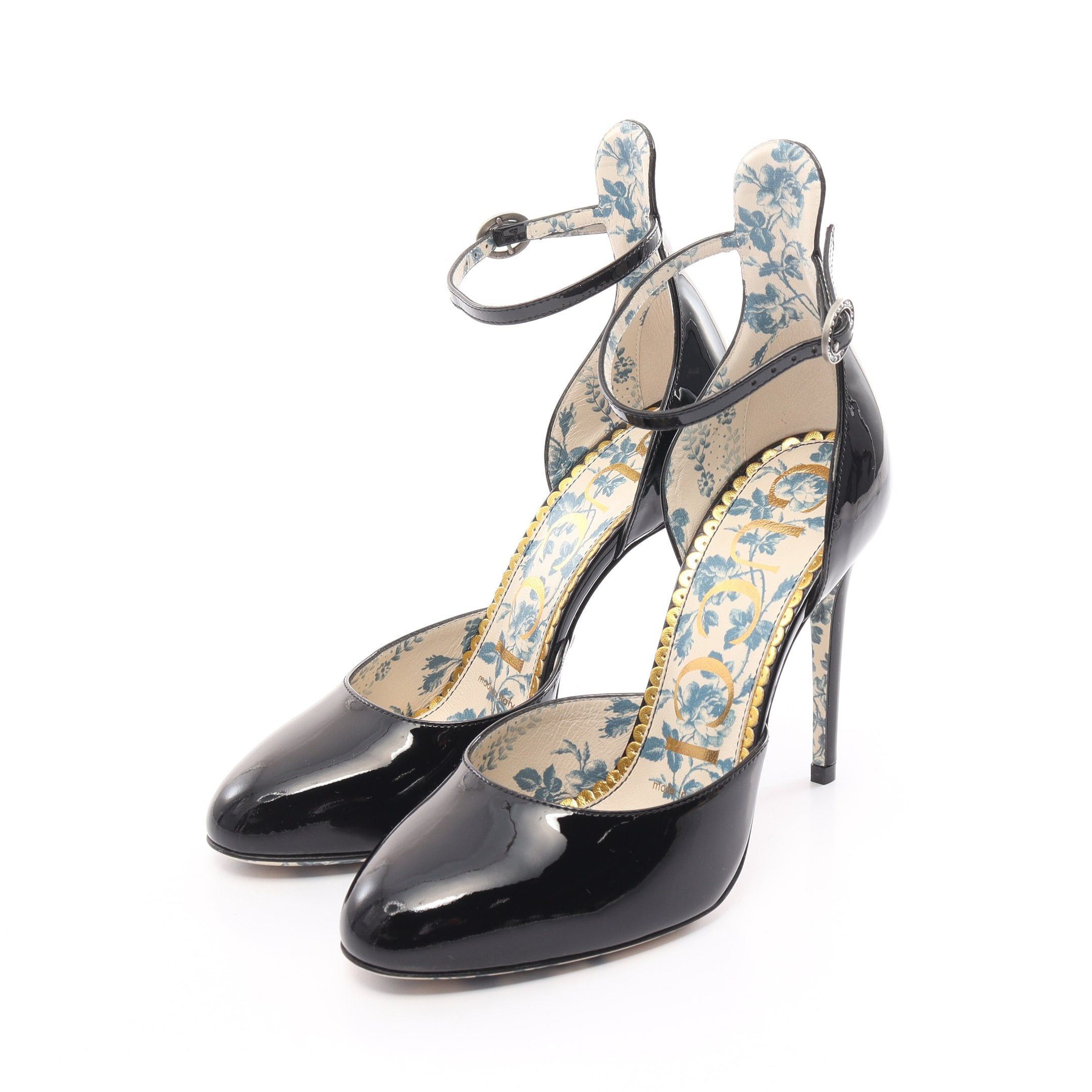 Gucci Daisy Pumps Patent Leather Black Ankle Strap