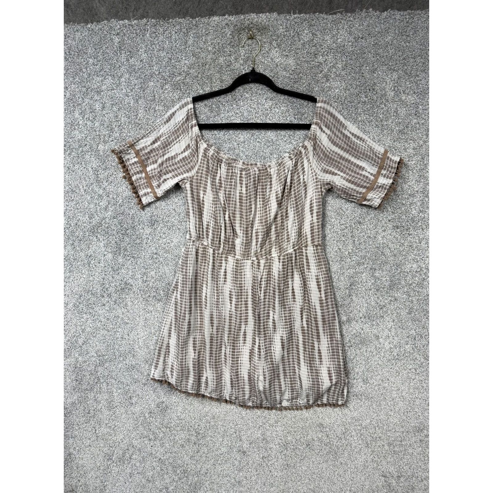 Vintage Dizzy Lizzy Sundress L Beige Geometric Short Sundress Tassel Trim Boho Beach Vacation Resortwear Womens/Adult L Size L / US 10 / IT 46 - 6 Thumbnail