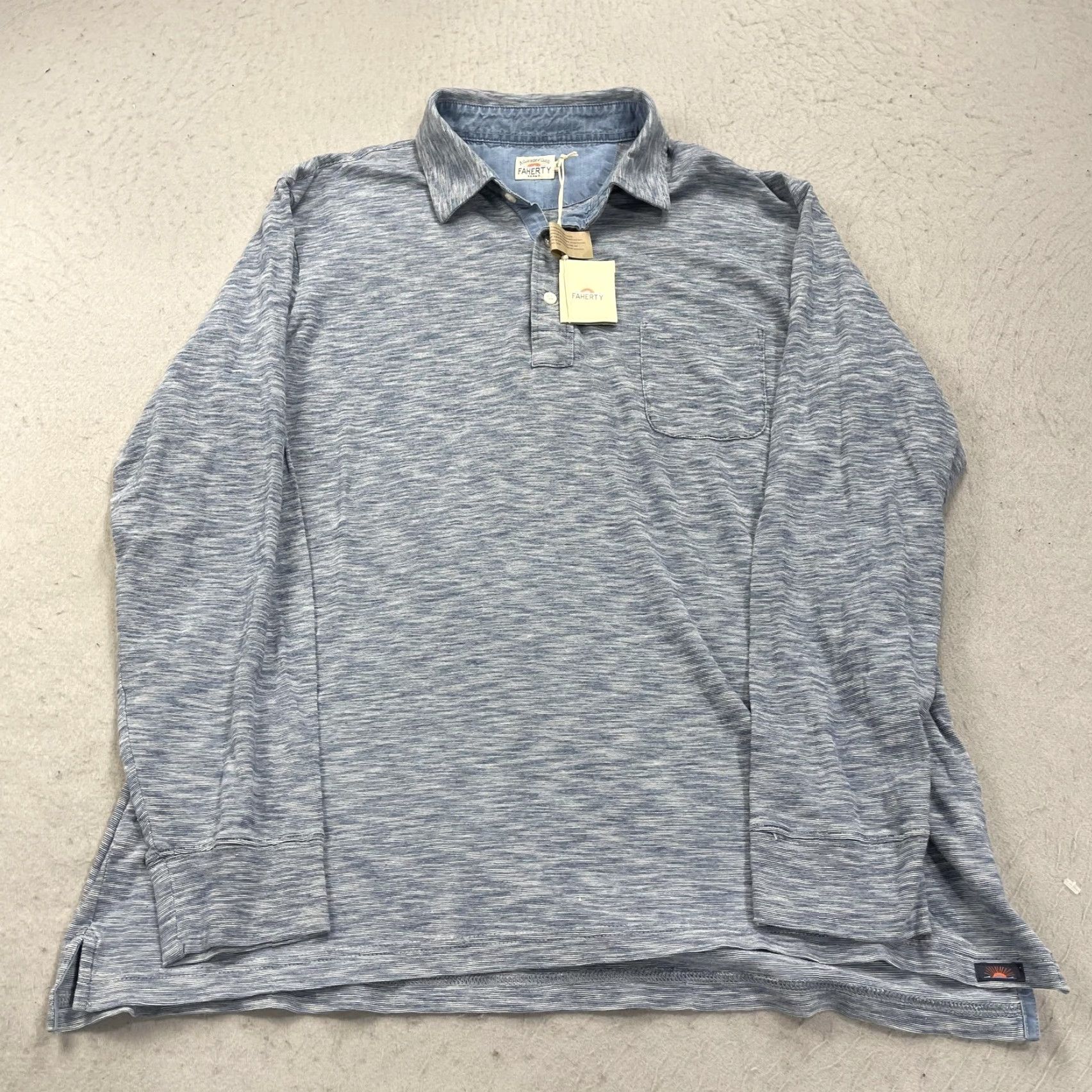 Faherty Faherty Polo Shirt Mens XL Blue Long Sleeve Cotton Jersey NWT IEE MKC0088-IEE Mixed Indigo Polo Shirt Size US XL / EU 56 / 4 - 2 Thumbnail