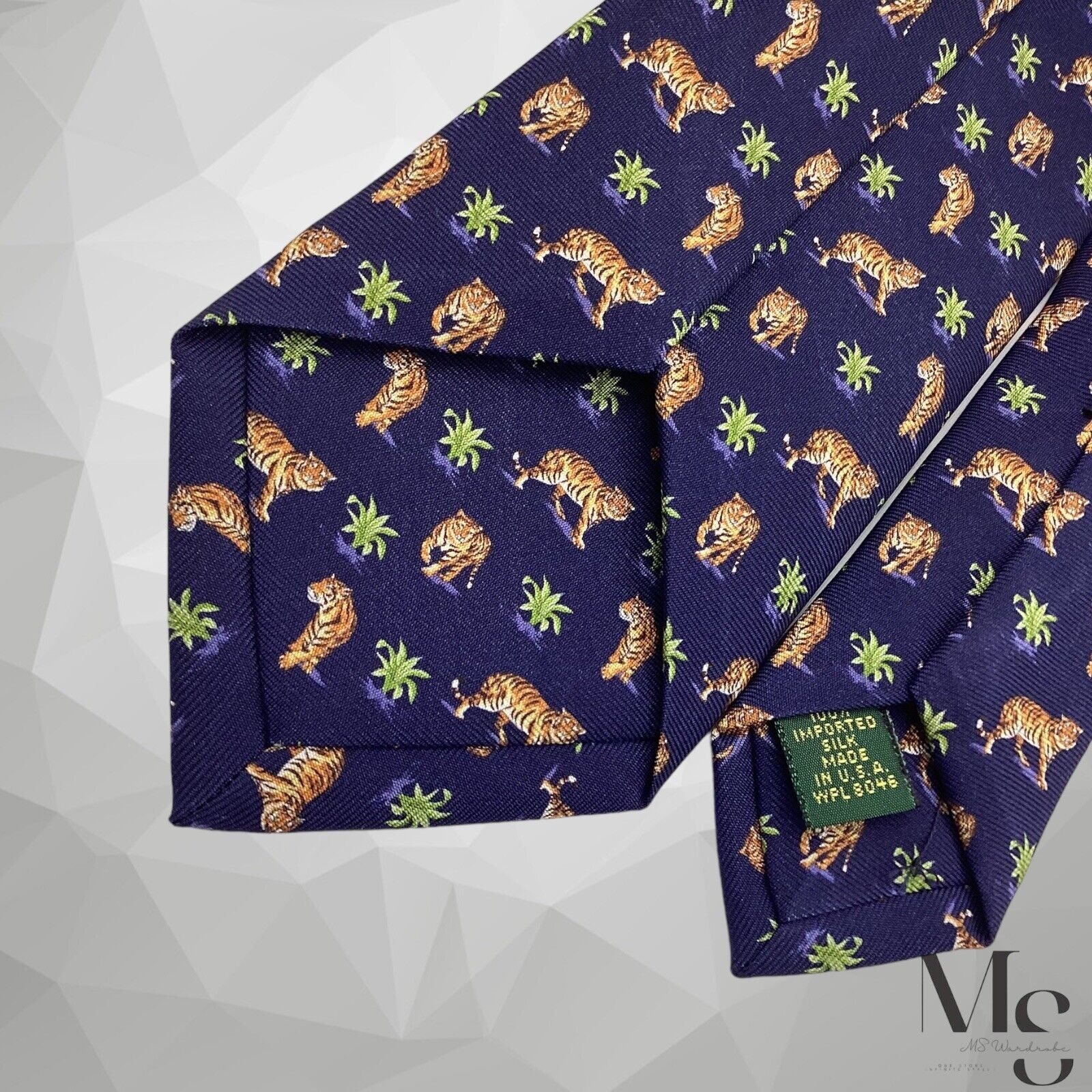 Paul Stuart PAUL STUART Blue Tiger in Bushes Print Silk Tie Made In USA Size ONE SIZE - 5 Thumbnail