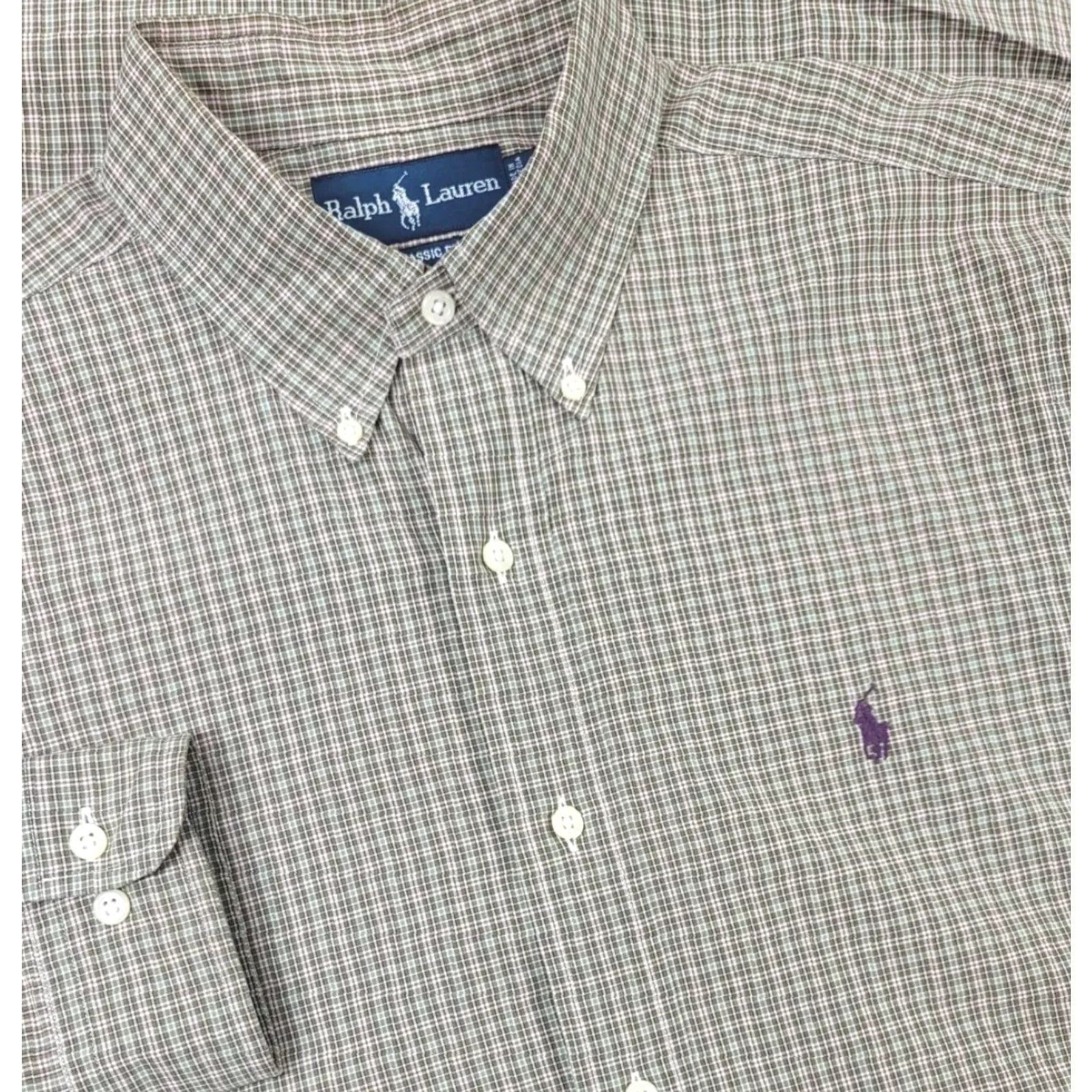 Polo Ralph Lauren Polo Ralph Lauren Button-Up Shirt Mens L Olive Green Plaid Button-Front Classic Knit Cotton Multicolor 90s Theme Size US L / EU 52-54 / 3 - 2 Thumbnail