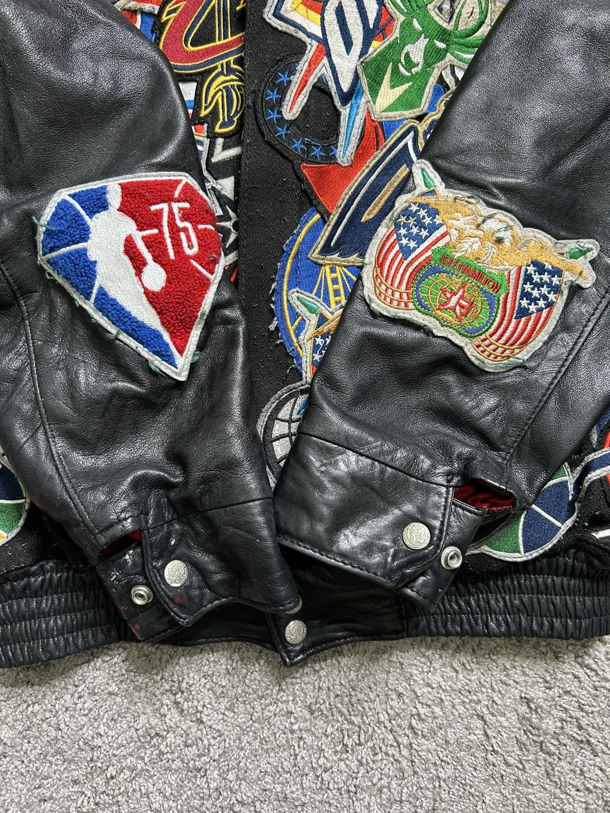 Jeff Hamilton Jeff Hamilton NBA Mega Patches Leather Wool Jacket AOP Rare Size US M / EU 48-50 / 2 - 4 Thumbnail