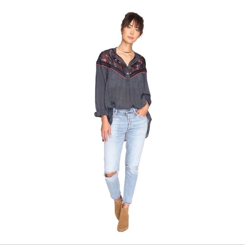 Free People FREE People Blue Hearts and Color Tunic Boho Blouse XS Size XS / US 0-2 / IT 36-38 - 3 Thumbnail