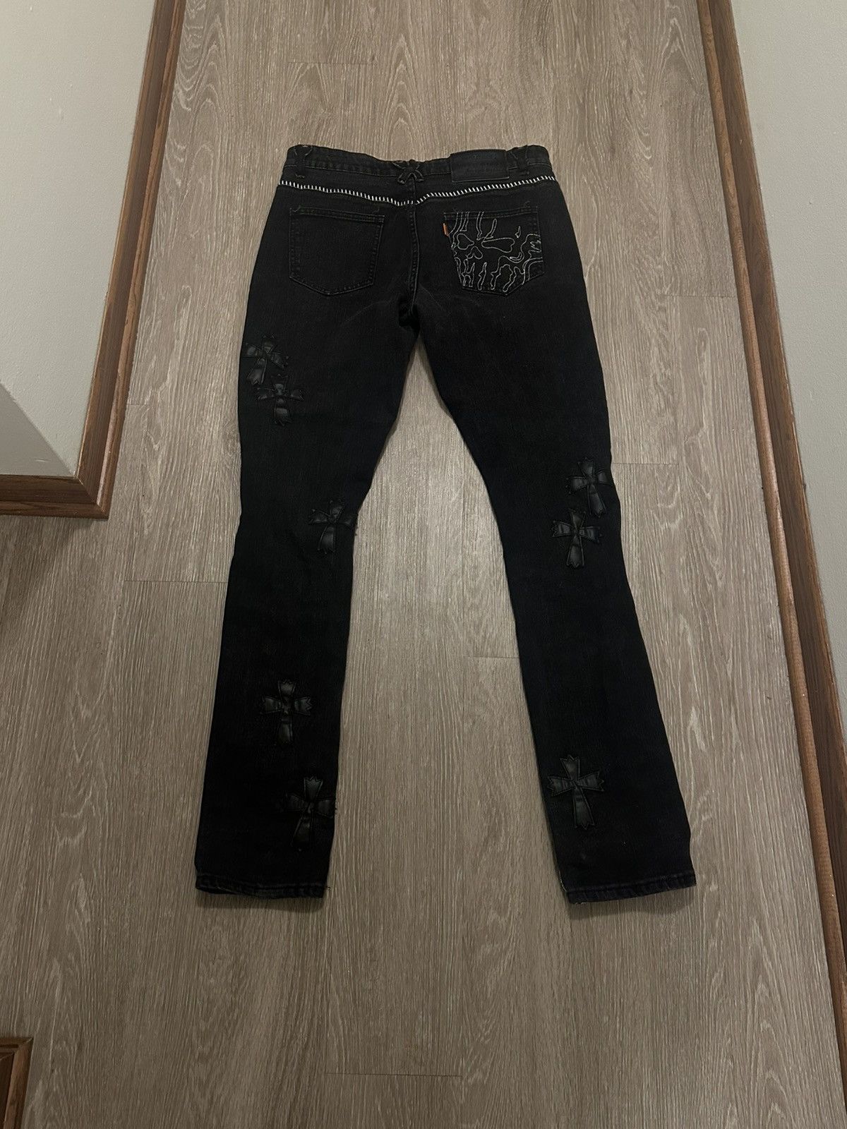 Other Brand X Skull Patch Distressed Cross Jeans Size US 32 / EU 48 - 6 Thumbnail