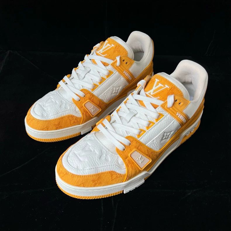 Louis Vuitton Trainer white and yellow denim board shoes