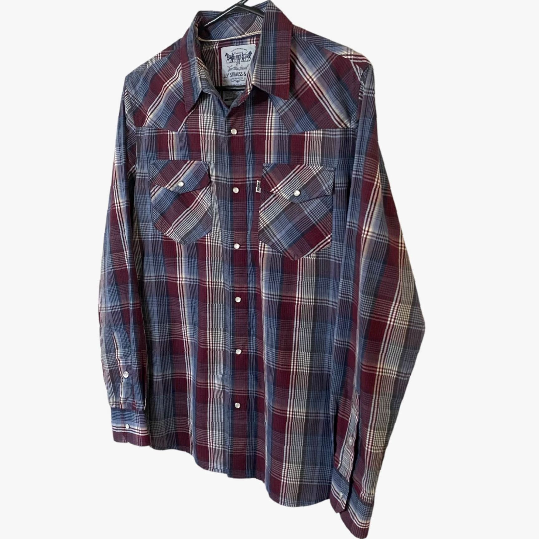 Levi's Levi's Western Pearl-Snap Plaid Shirt Red/Blue Men's Small Button-Up Long-Sleeve Size US S / EU 44-46 / 1 - 2 Thumbnail