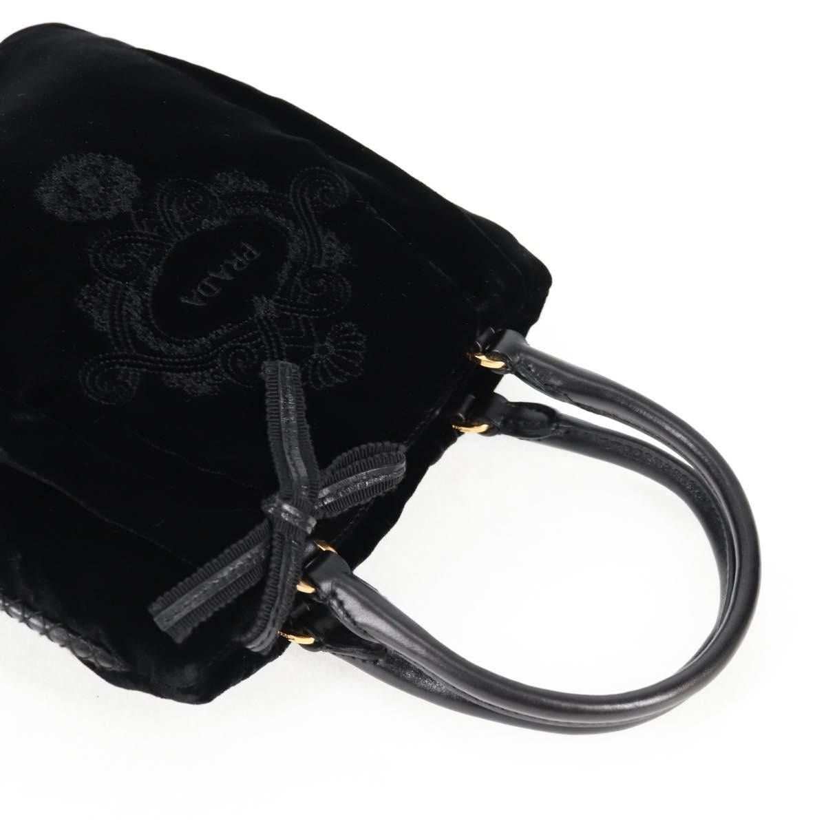 Prada PRADA Hand Bag Velor Black Gold Size ONE SIZE - 6 Thumbnail