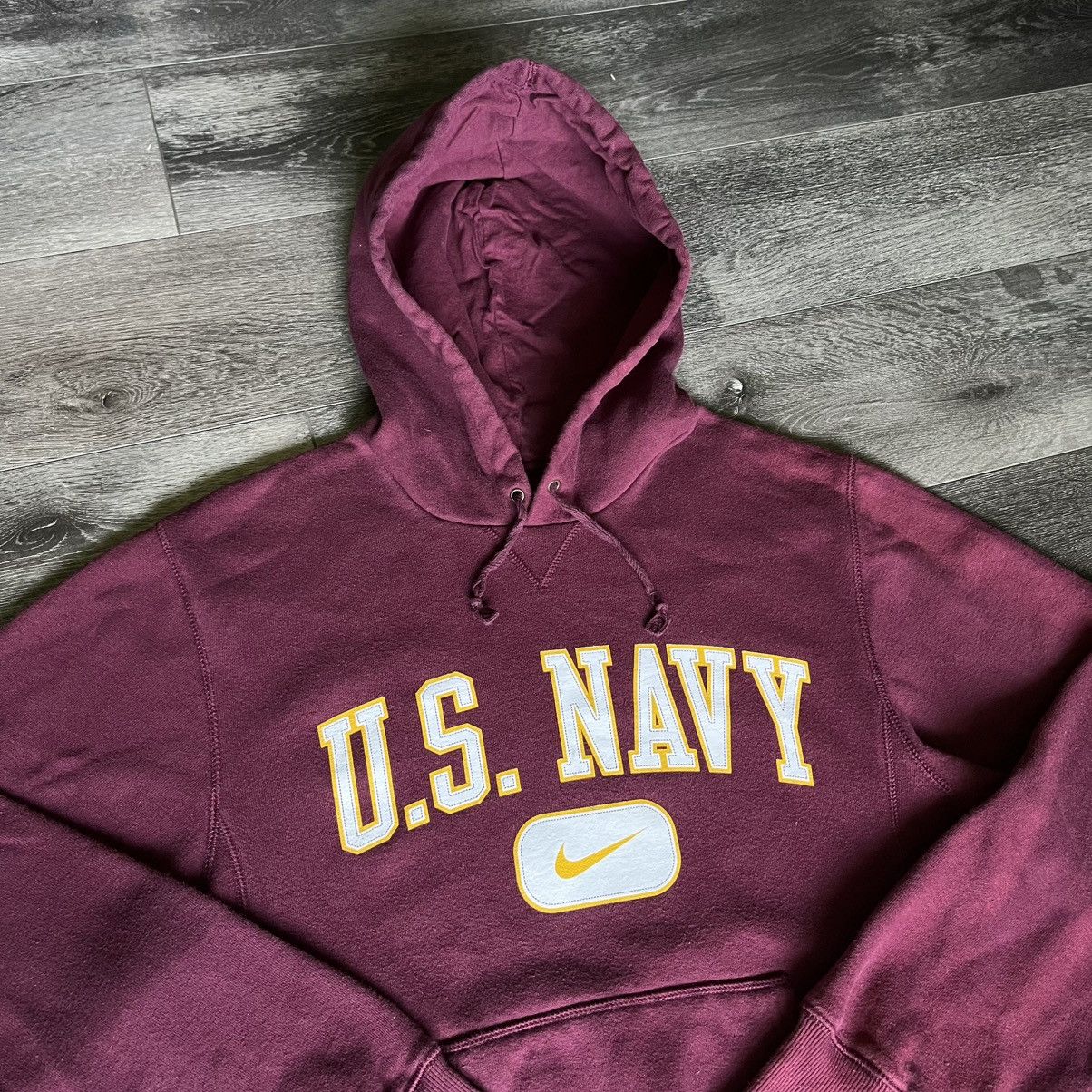 Nike × Vintage Vintage 2000s Nike U.S. Navy Center Swoosh Logo Hoodie Red Size US S / EU 44-46 / 1 - 3 Thumbnail