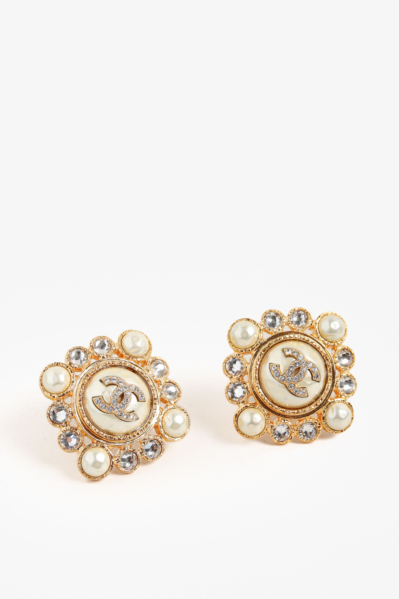 Chanel Chanel Crystal & Pearl Rhinestone Square Halo Stud Earrings Size ONE SIZE - 1 Thumbnail