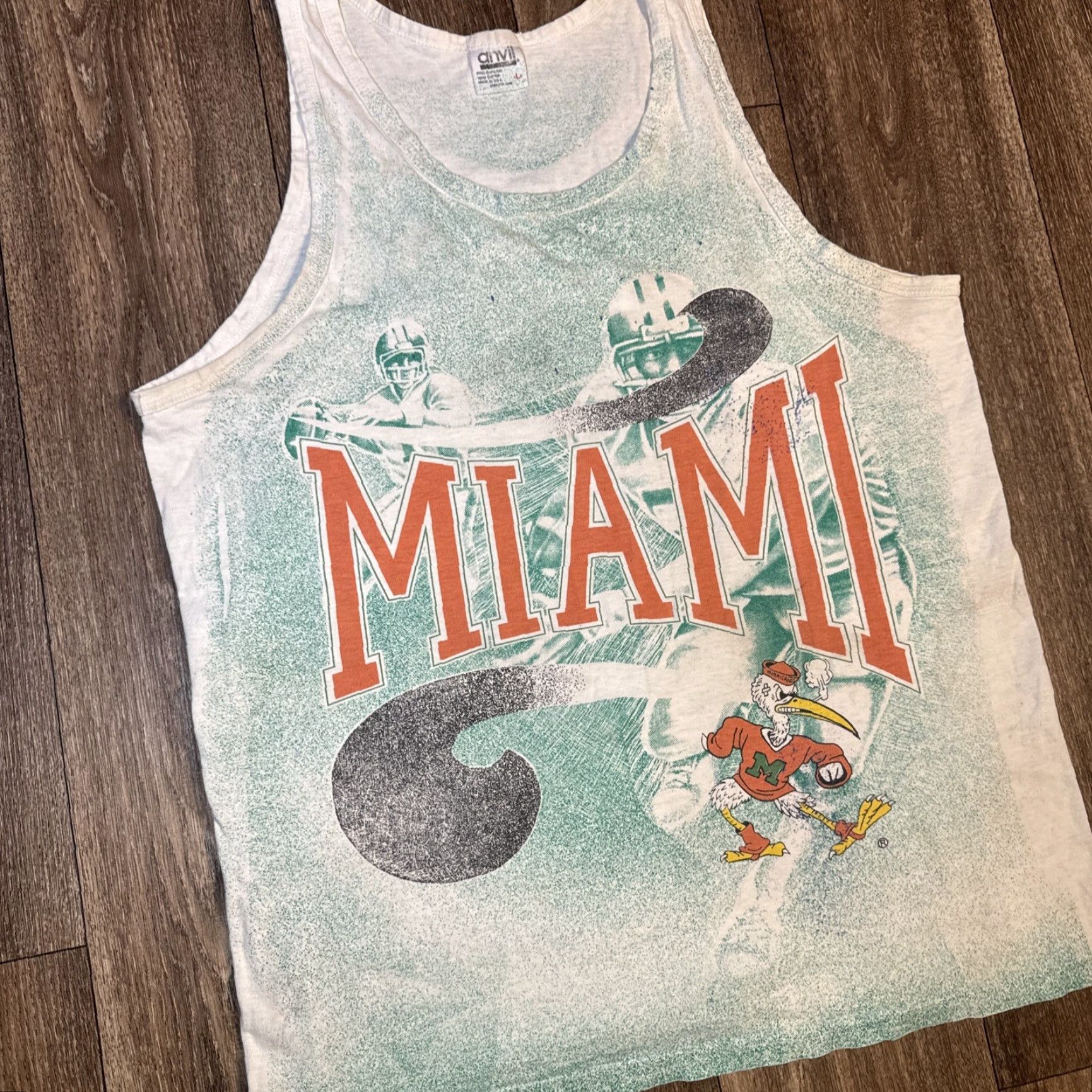 Anvil VINTAGE University of Miami Hurricanes All Over Print Tank Top T-Shirt Large Mens L White 90s Size US L / EU 52-54 / 3 - 3 Thumbnail