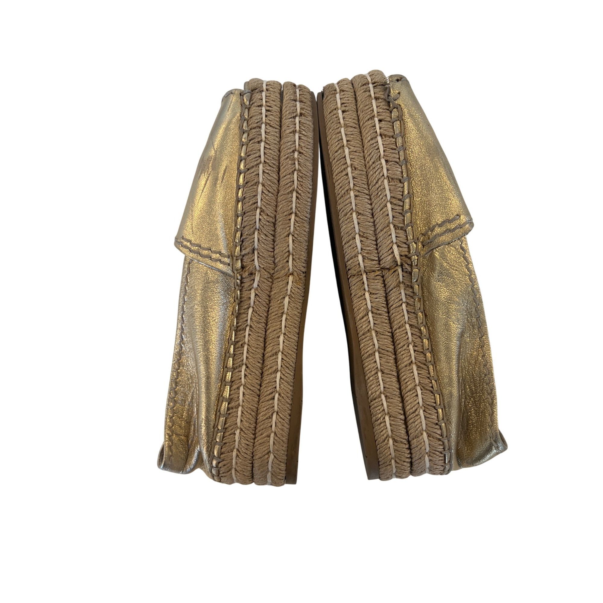 Prada Prada Gold Metallic Peep-Toe Espadrilles Size US 7.5 / IT 37.5 - 2 Thumbnail
