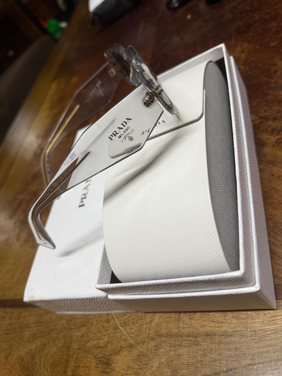 Prada Prada Rectangle Sunglasses Transparent Grey Size ONE SIZE - 3 Thumbnail