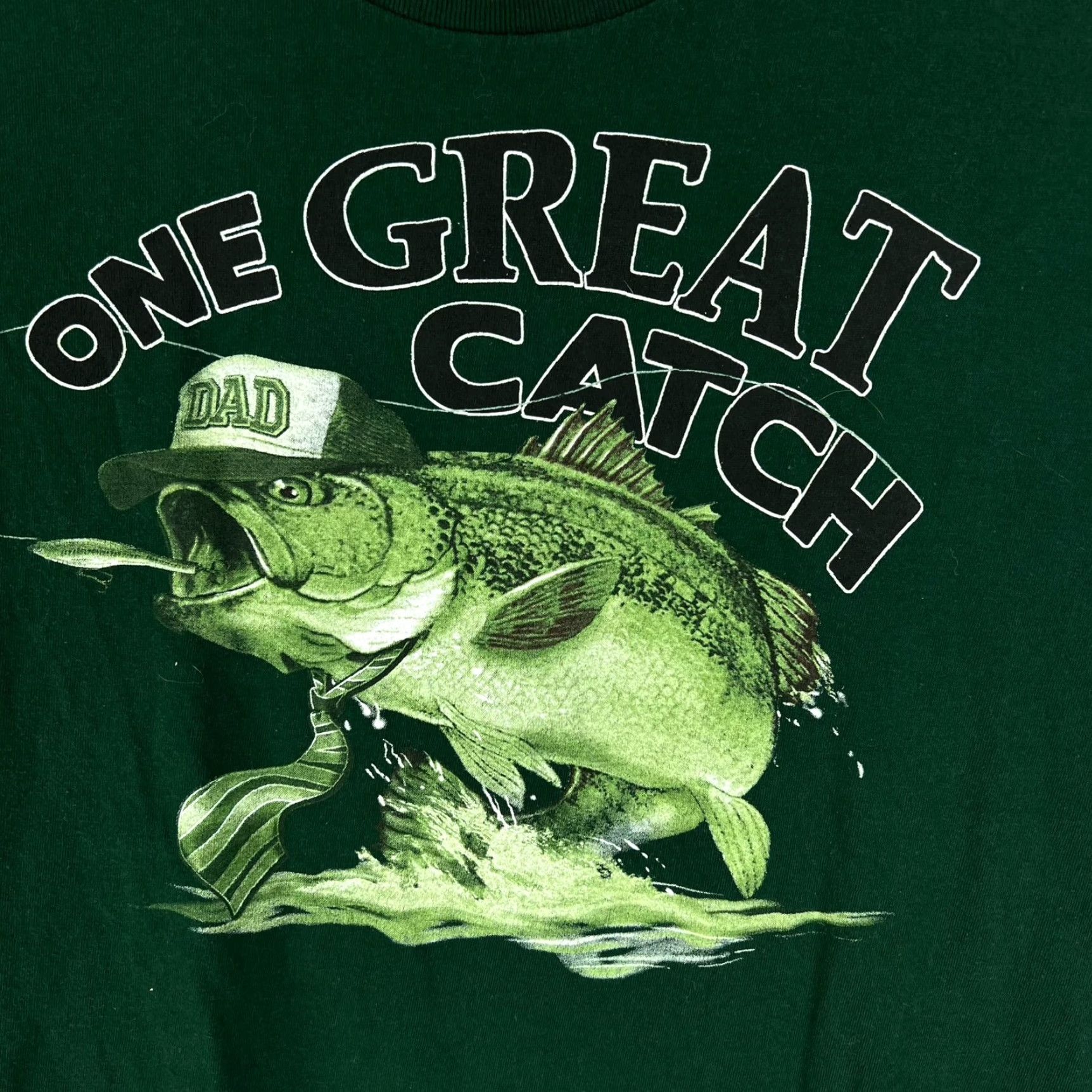 Vintage Bass Fishing Graphic Tee - Men’s 3XL Green One Great Catch Dad Shirt Size US XXL / EU 58 / 5 - 2 Thumbnail