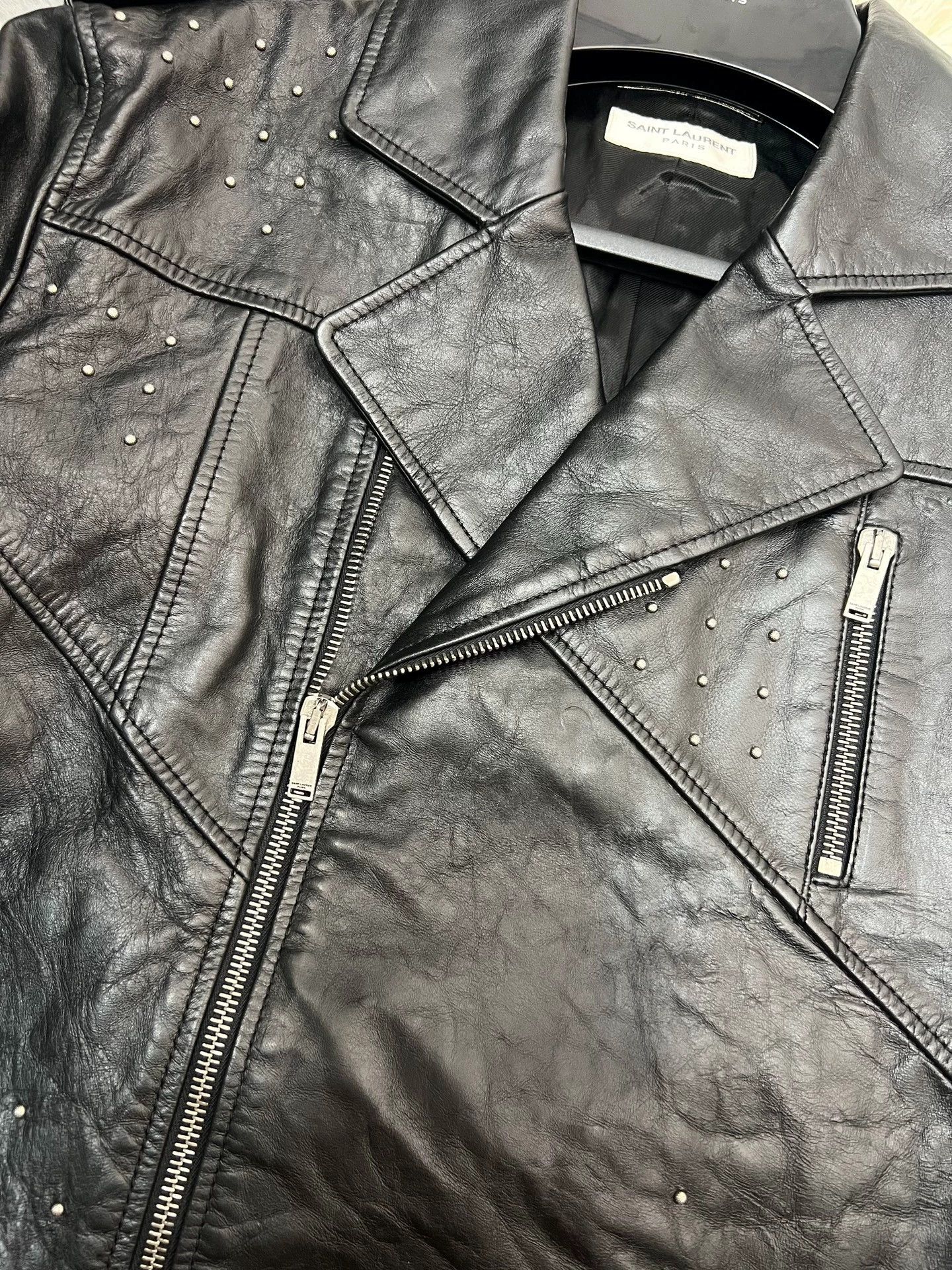 Saint Laurent Paris Saint Laurent studded drawstring motorcycle leather jacket Size US S / EU 44-46 / 1 - 3 Thumbnail