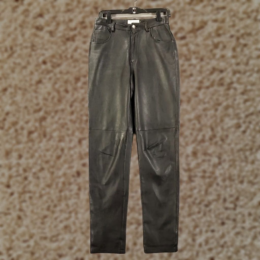 Vintage VINTAGE Hugo Buscati Leather Pants Womens Size 8 Black Slim Straight High Rise 33 Inseam Pockets Zipper Dry Clean Only Fashion Designer 90s/Planner? Size 30" / US 8 / IT 44 - 1 Thumbnail
