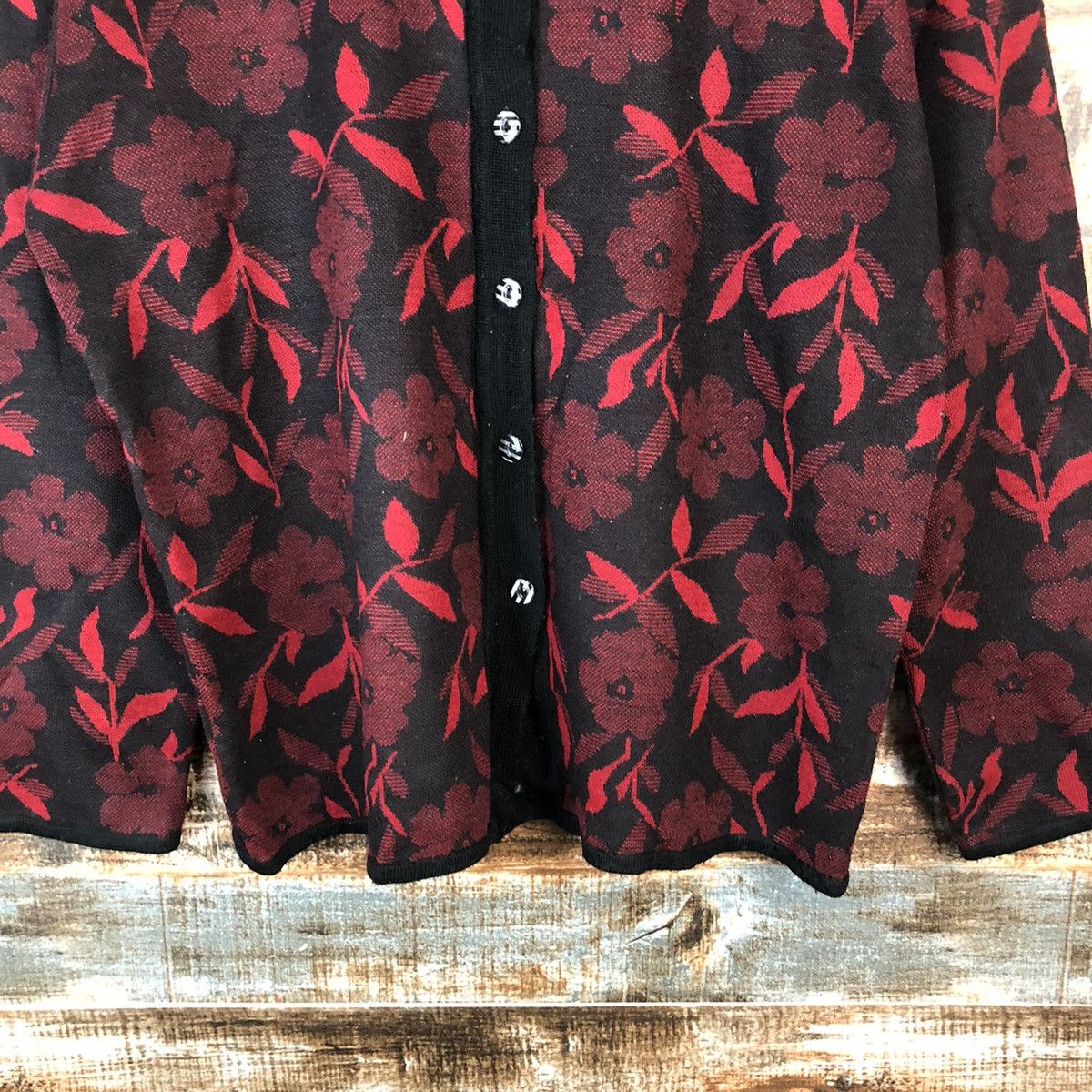 Japanese Brand Nouvelve Red Patterned Cardigans #A2043 Size L / US 10 / IT 46 - 6 Thumbnail