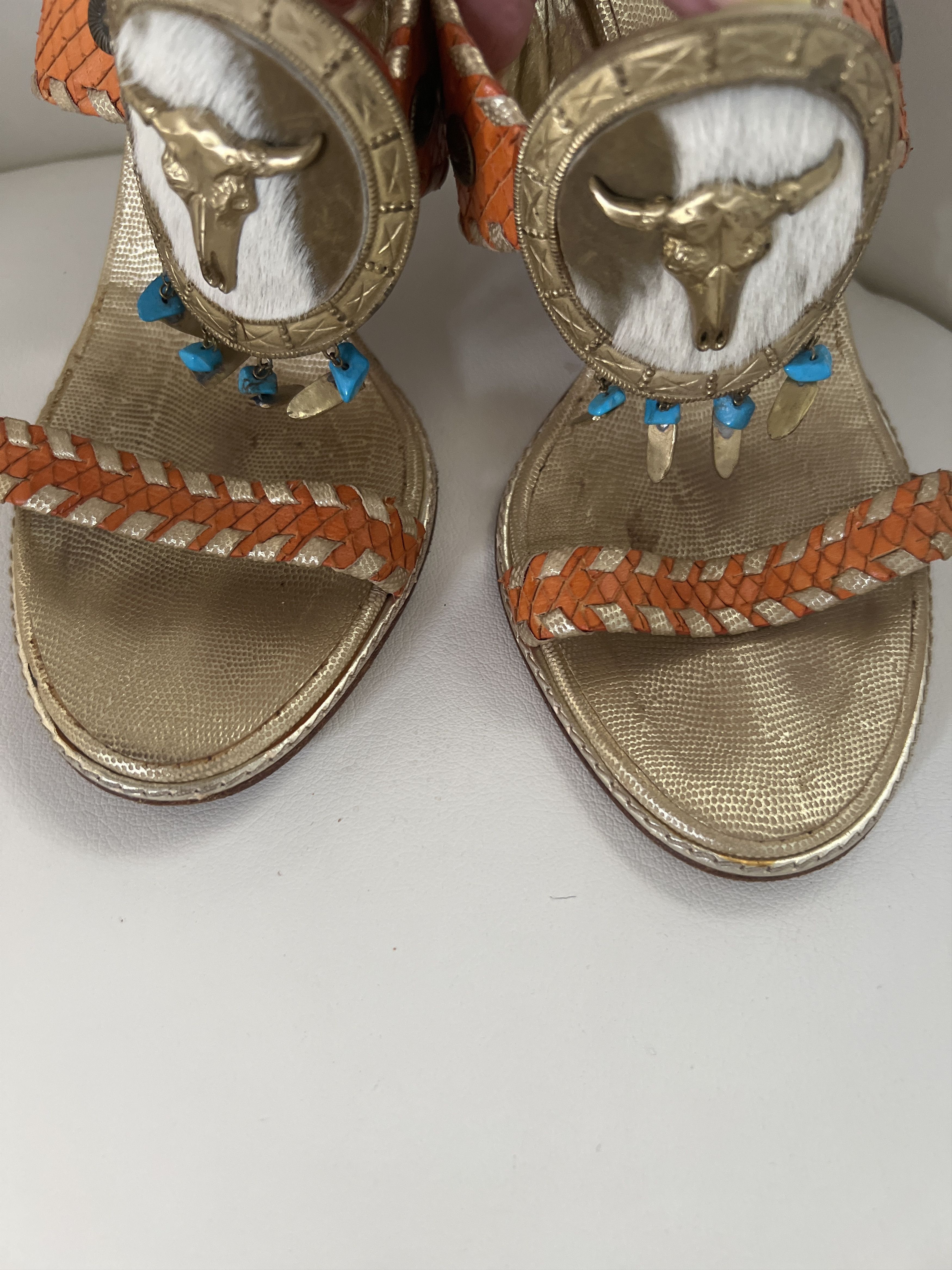 Giuseppe Zanotti Giuseppe Zanotti Python Cowhide Sandals Size US 7 / IT 37 - 2 Thumbnail
