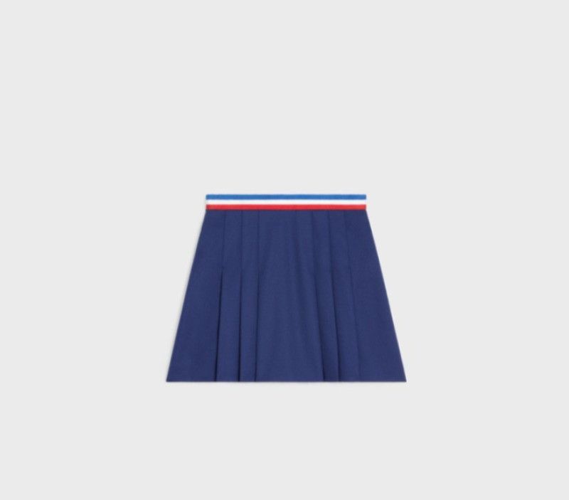 Celine o1w1db11124 Cotton Gabardine Pleated Skirt in Blue Size 27" / US 4 / IT 40 - 2 Thumbnail
