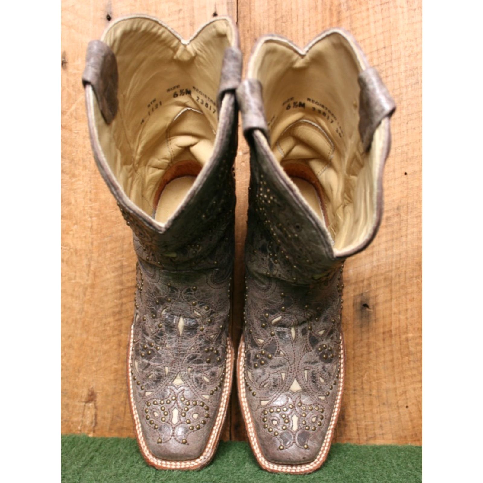 Vintage CORRAL 'Jessica' Brown Studded Inlay Leather Western Boots Sz. 6.5 M Women Cowgirl Boots Size US 7 / IT 37 - 6 Thumbnail