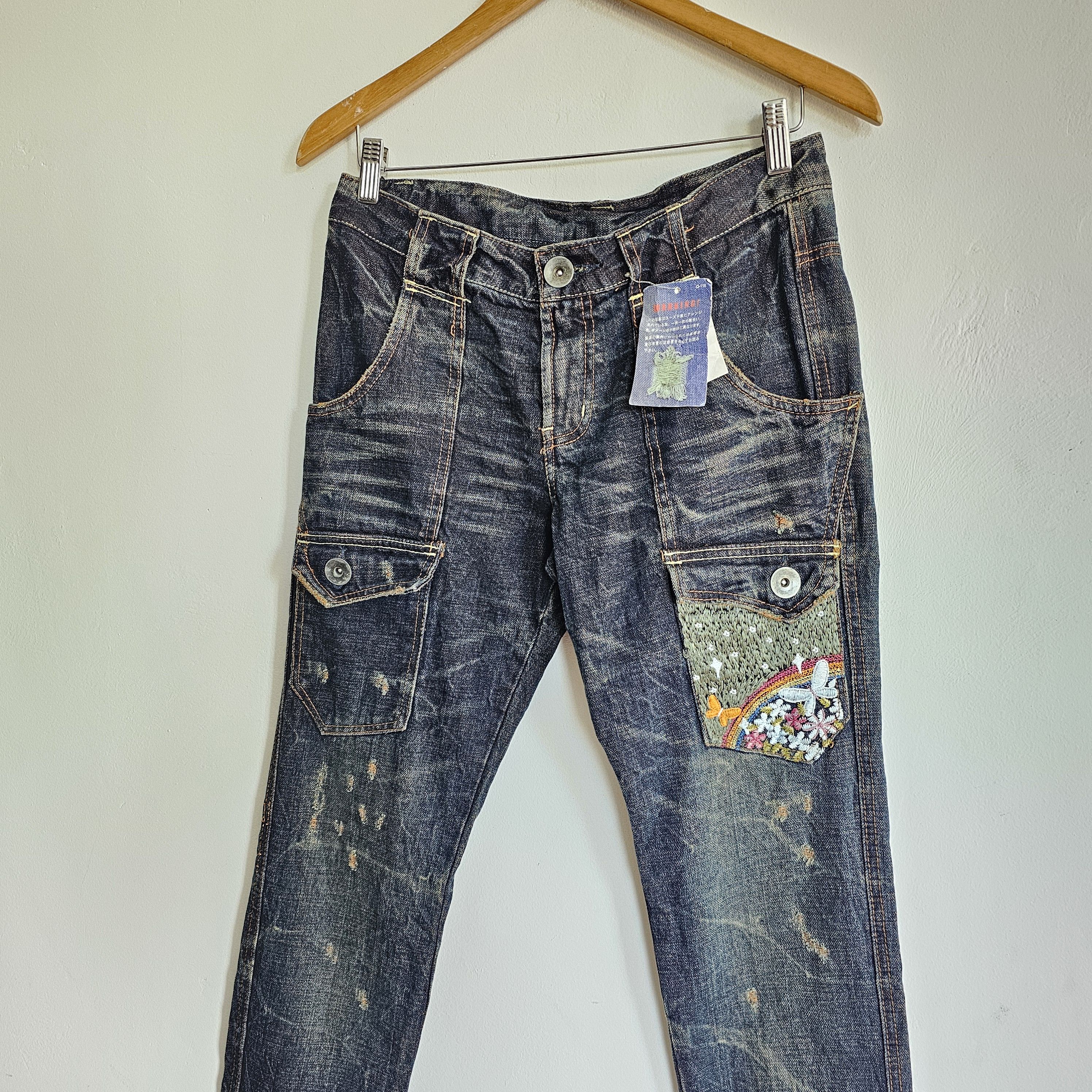If Six Was Nine Vintage Amazing Embroidered Distressed Low Rise Jeans Size US 30 / EU 46 - 3 Thumbnail