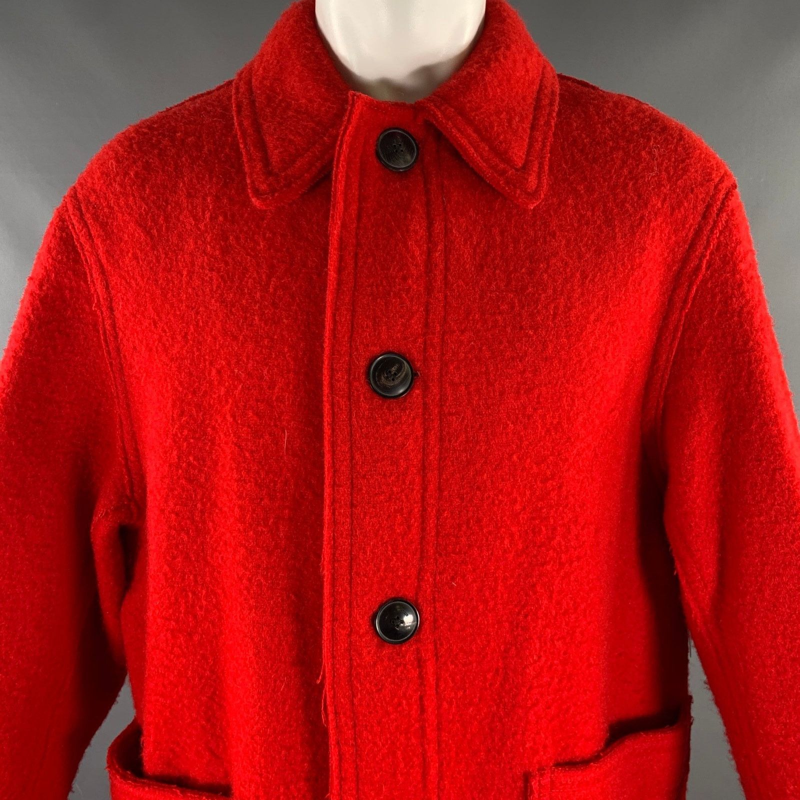 AMI AMI by ALEXANDRE MATTIUSSI S Red Textured Virgin Wool Coat Size US S / EU 44-46 / 1 - 2 Thumbnail