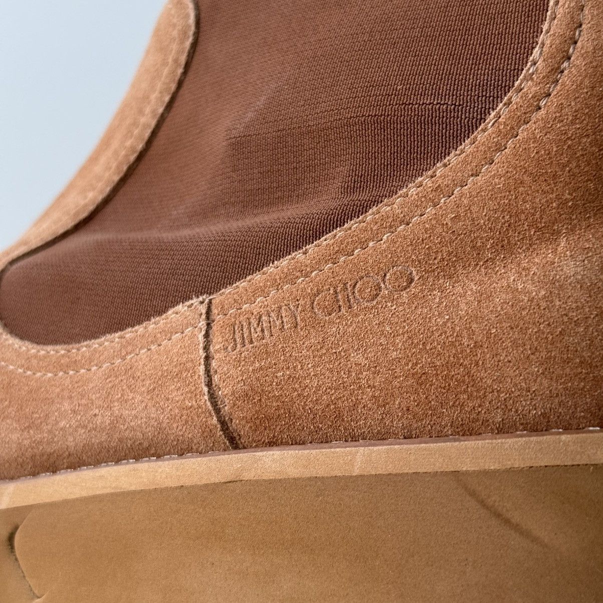 Jimmy Choo Jimmy Choo Suede Boots Caramel Crystal Platform Chelsea Size US 11 / IT 41 - 6 Thumbnail