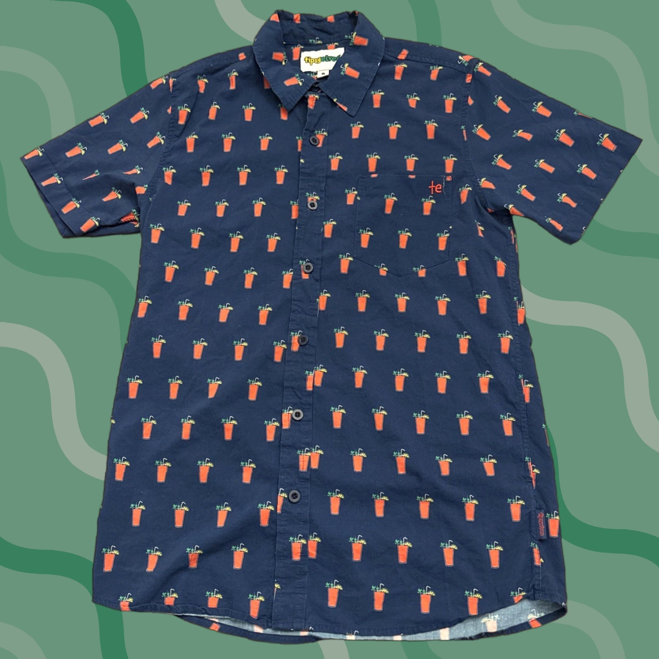 Vintage TIPSY ELVES Button-Up Short Sleeve Martini Shirt Adult Small Blue Mens Size US S / EU 44-46 / 1 - 1 Thumbnail