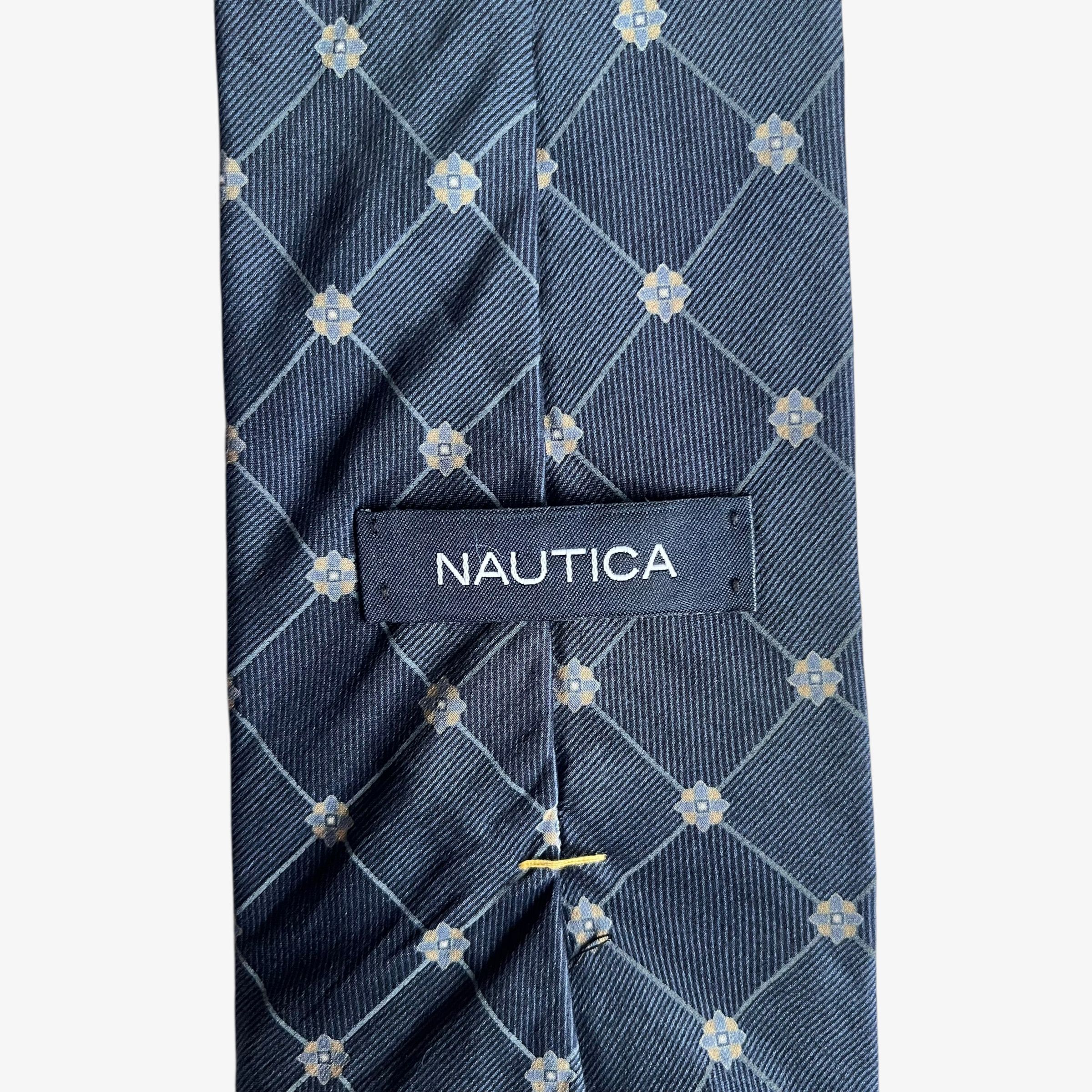 Nautica Vintage 90s Nautica Geometric Print & Striped Navy Silk Tie Size ONE SIZE - 2 Thumbnail