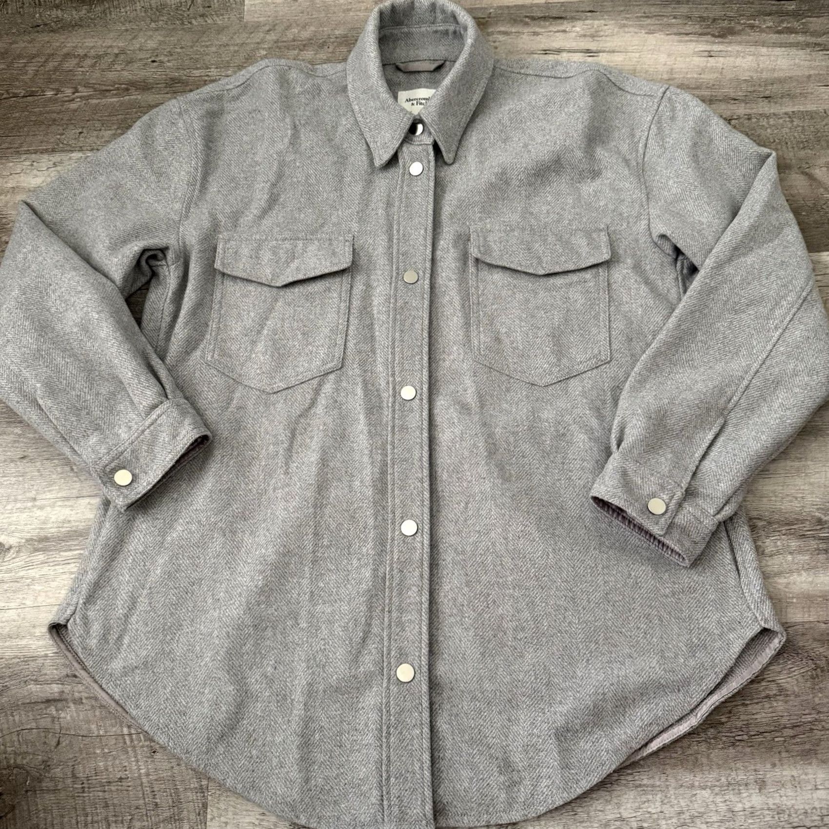 Abercrombie & Fitch Abercrombie & Fitch Shirt Jacket Womens XL Grey Herringbone Wool Blend Shacket Size XL / US 12-14 / IT 48-50 - 6 Thumbnail