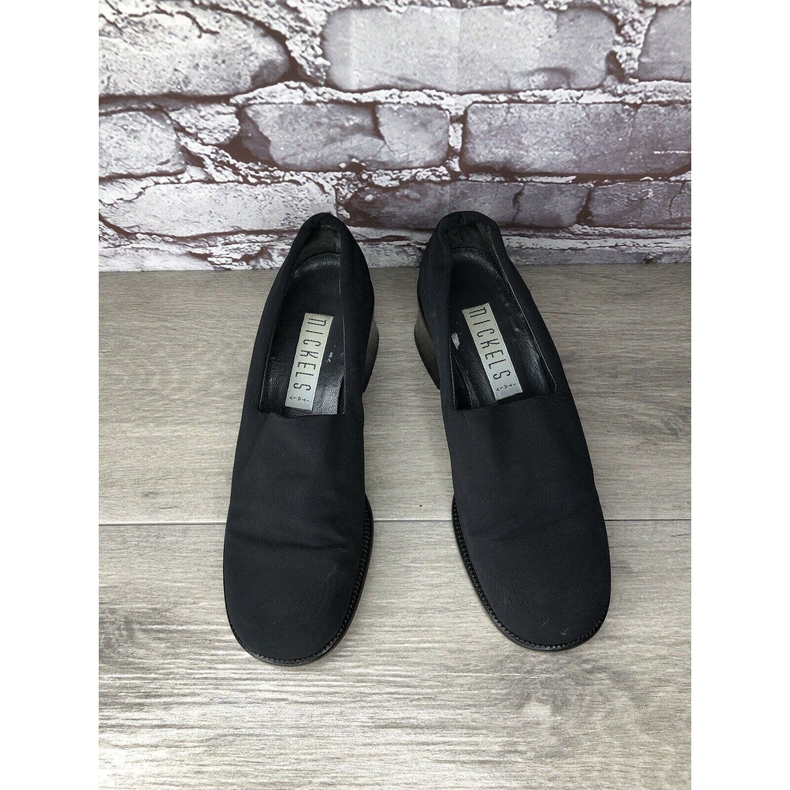 Other Nickels VTG Black Fabric Stretchy Loafers Pump Block Heels W Size US 6 / IT 36 - 1 Thumbnail