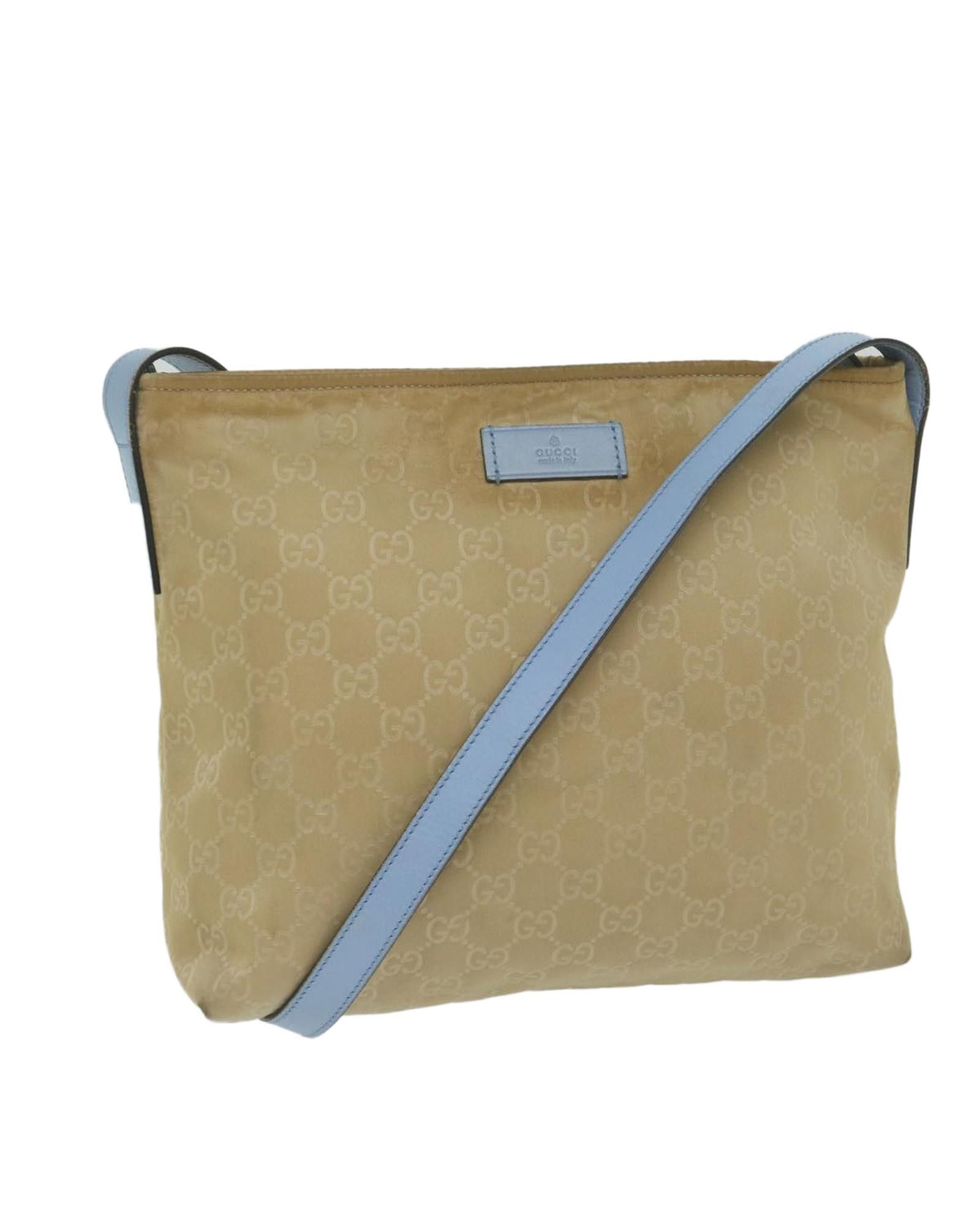 image of Gucci Beige Canvas Shoulder Bag With Iconic Logo By Luxury Designer, Women's