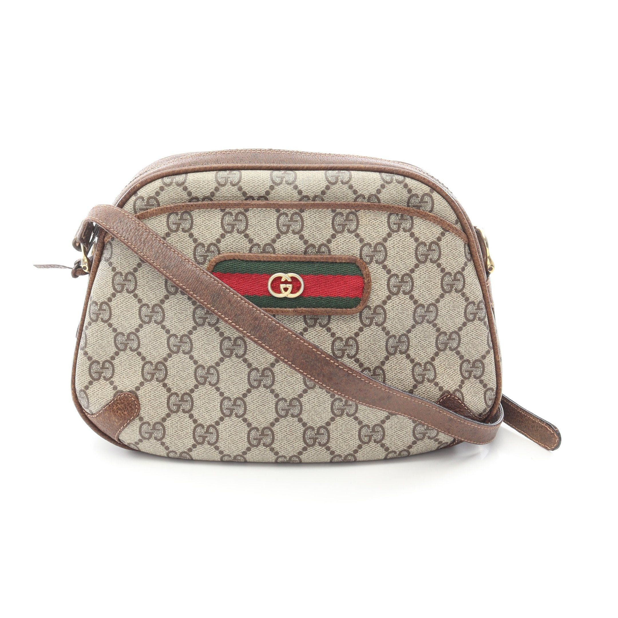 Gucci Old Gucci Sherry Line Gg Plus Shoulder Bag Leather Beige Brown
