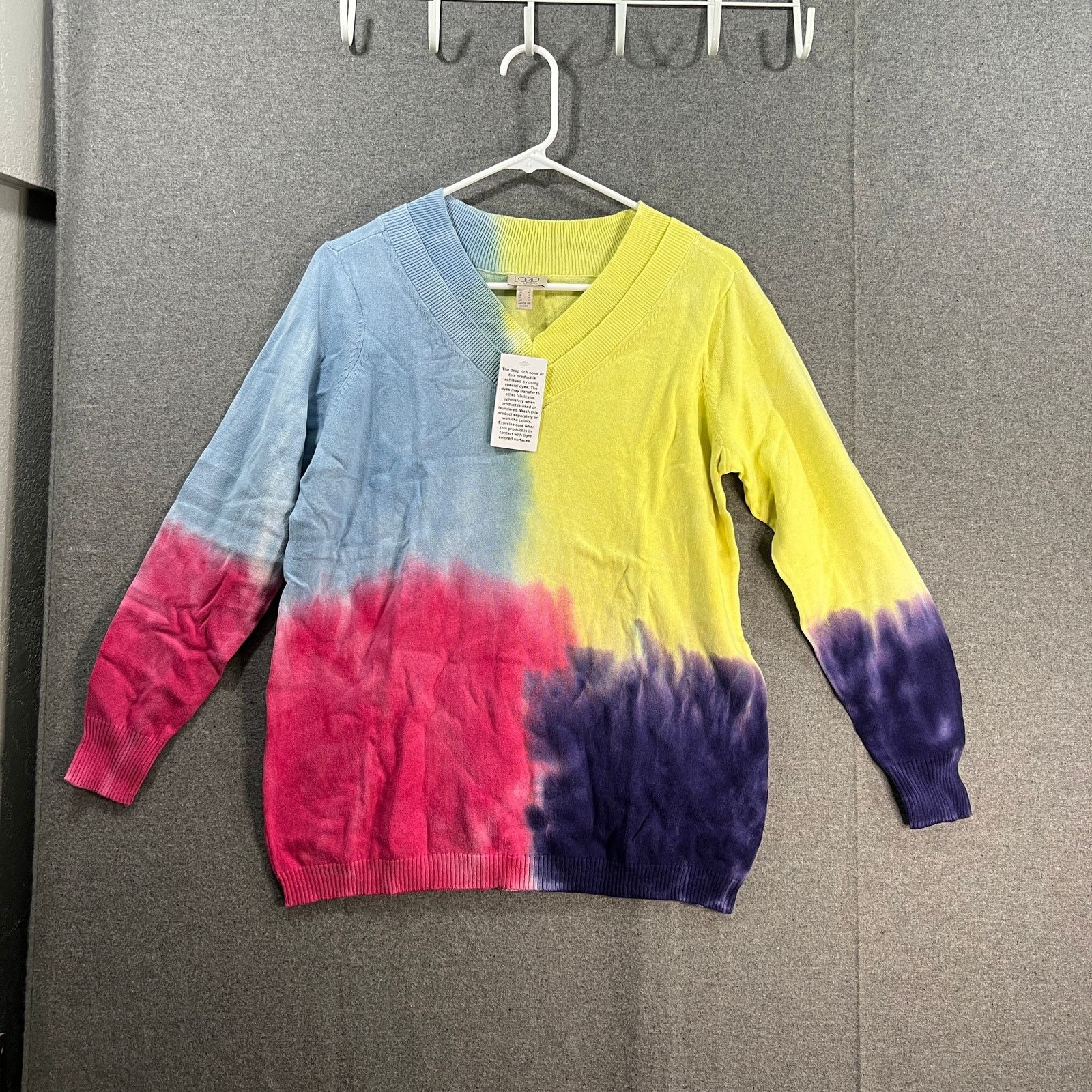 Other LOGO by Lori Goldstein Double V-Neck Tie Dye Sweater Size S / US 4 / IT 40 - 1 Thumbnail
