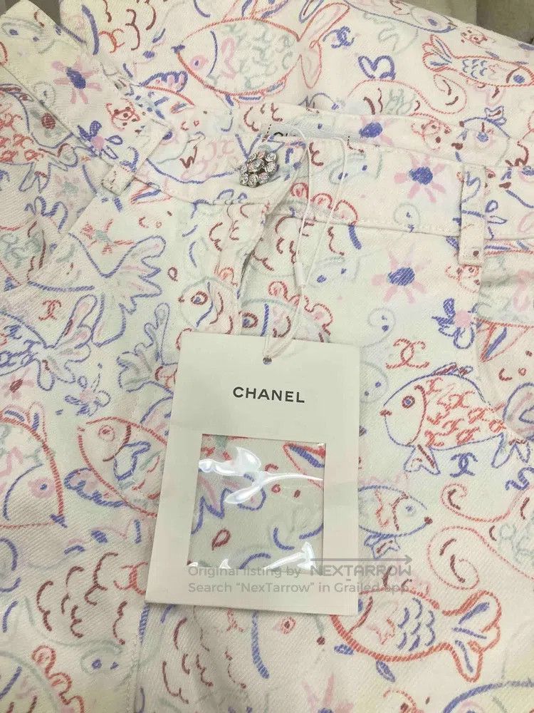 Chanel Chanel Little fish graffiti wide-leg trousers Size 24" / US 00 / IT 34 - 8 Thumbnail