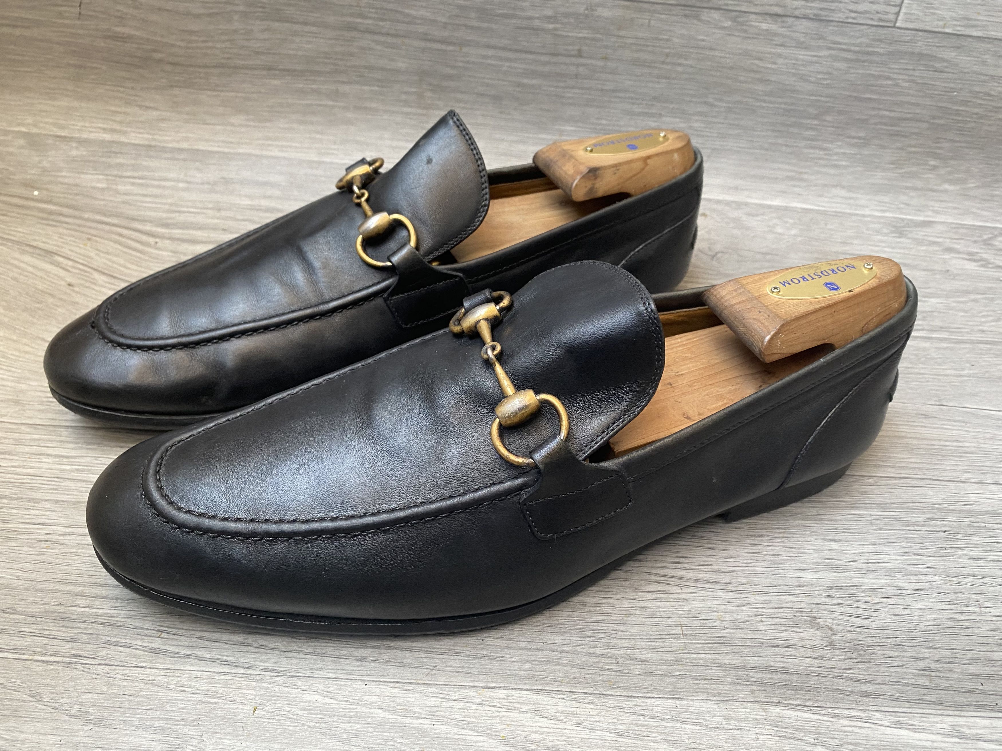 Gucci horsebit jordan black leather loafers sz 41