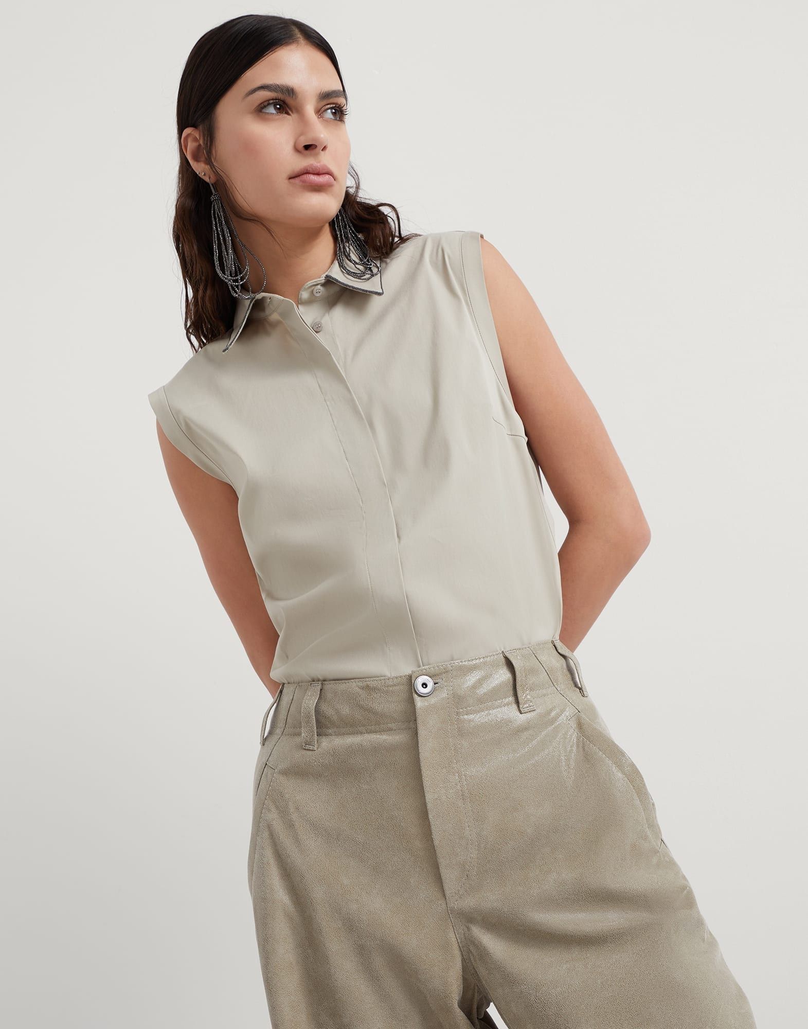 Brunello Cucinelli o1w1db10825 Blouse in Open Green Size M / US 6-8 / IT 42-44 - 3 Thumbnail