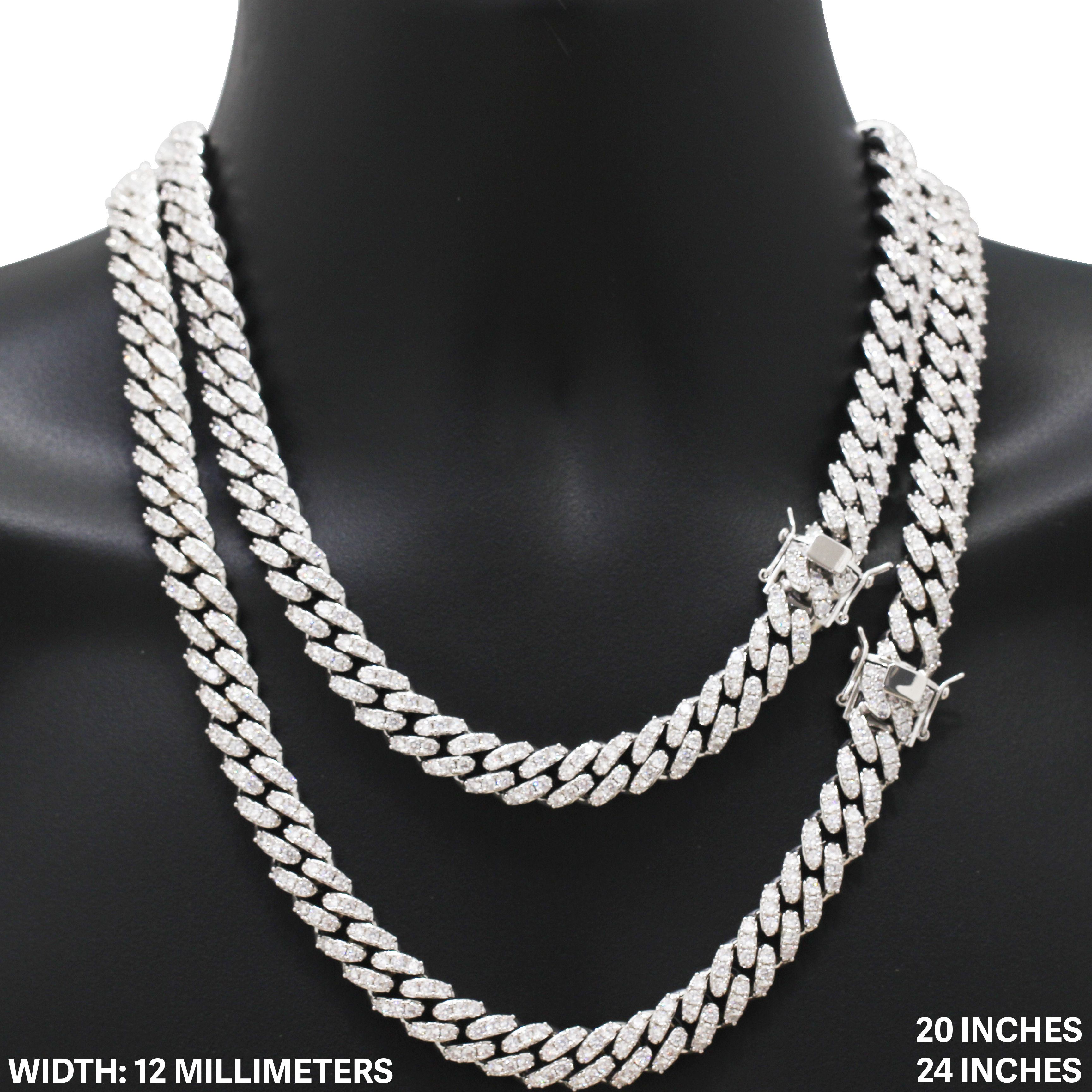 Other 14k White Gold Plated AAA CZ 12mm Cuban Chain Necklace 24” Size ONE SIZE - 1 Thumbnail