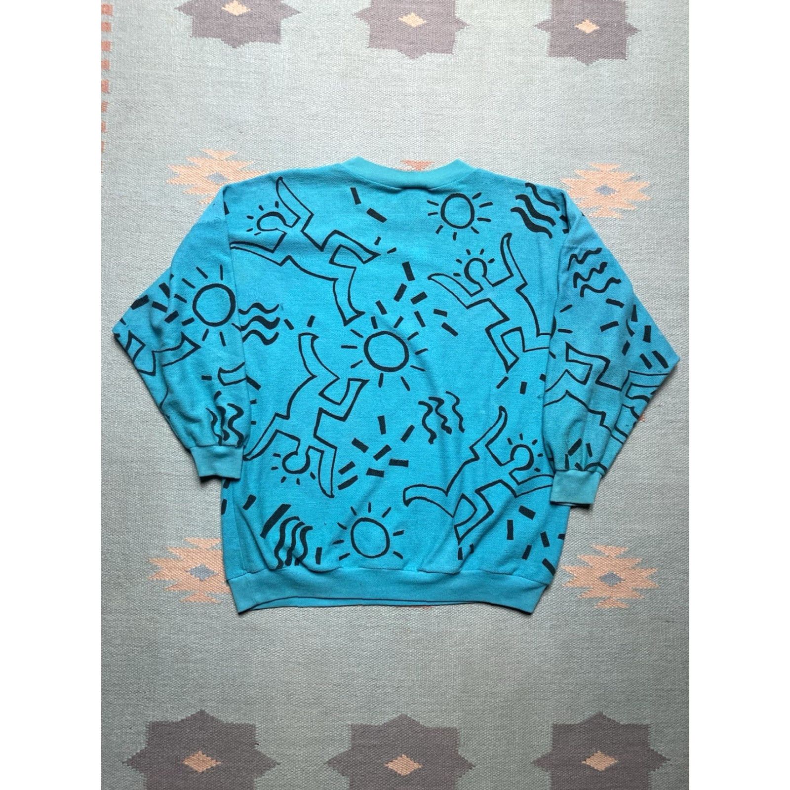 Gloverall VINTAGE 80s Keith Haring pop art all over print AOP XL Sweatshirt Men Blue Pullover Crewneck Size US XL / EU 56 / 4 - 7 Thumbnail