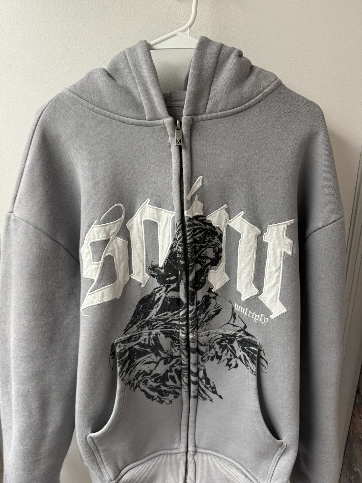 image of Oversized Saint ‘Gray’ Zip Hoodie in Grey, Men's (Size Large)