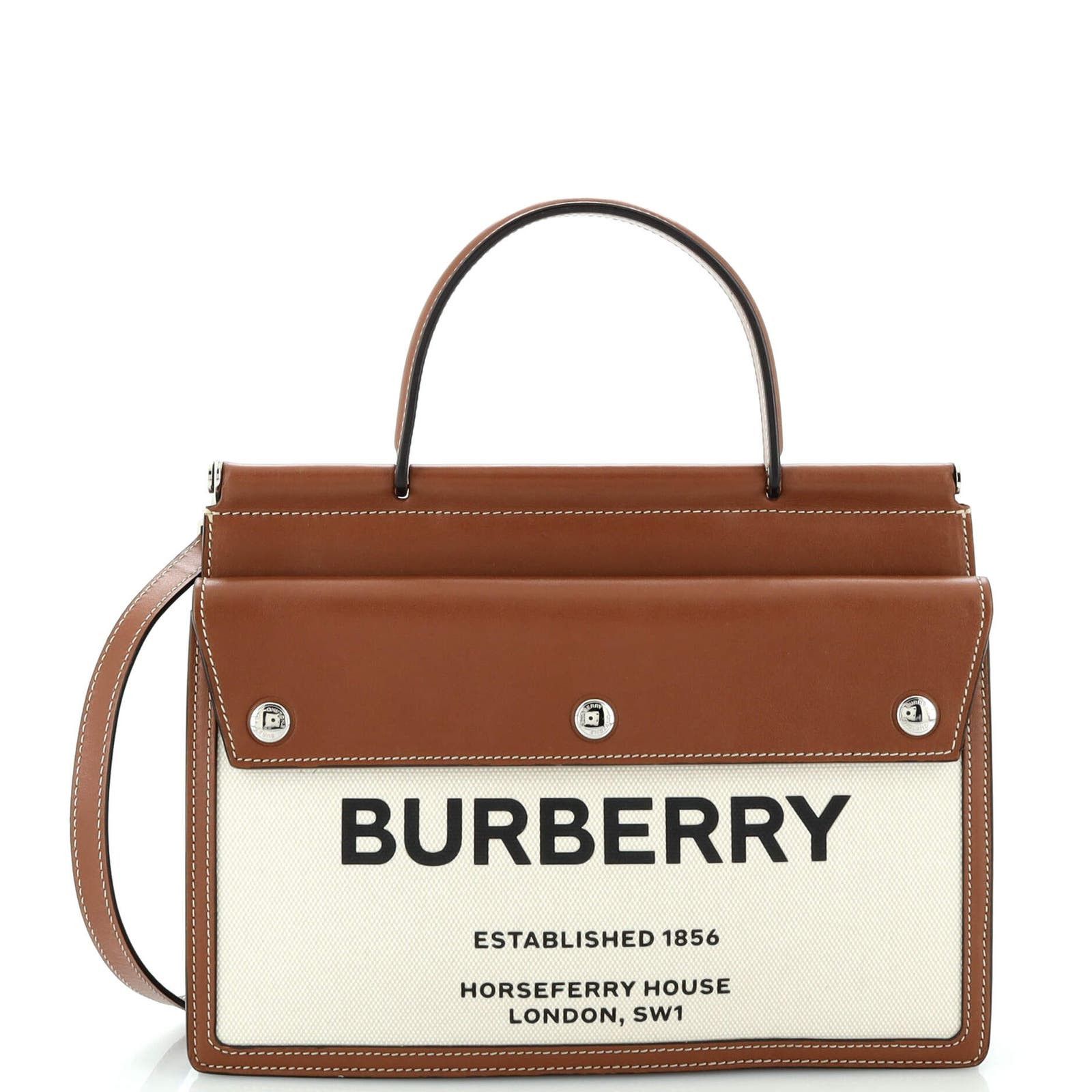image of Burberry Title Pocket Bag Horseferry Print Canvas With Leather Small in Brown, Women's