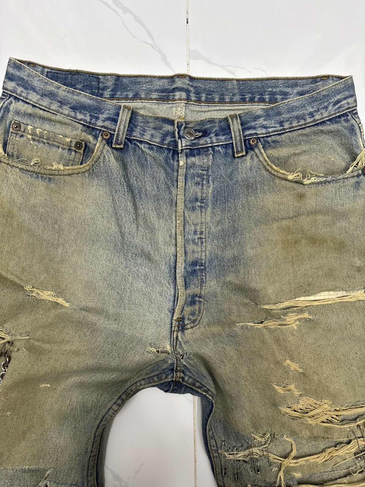 Kapital THRASHED LEVIS 501⛓️‍💥 CHAIN PUNK MUD WASH DISTRESS DENIM JEANS Size US 34 / EU 50 - 16 Thumbnail