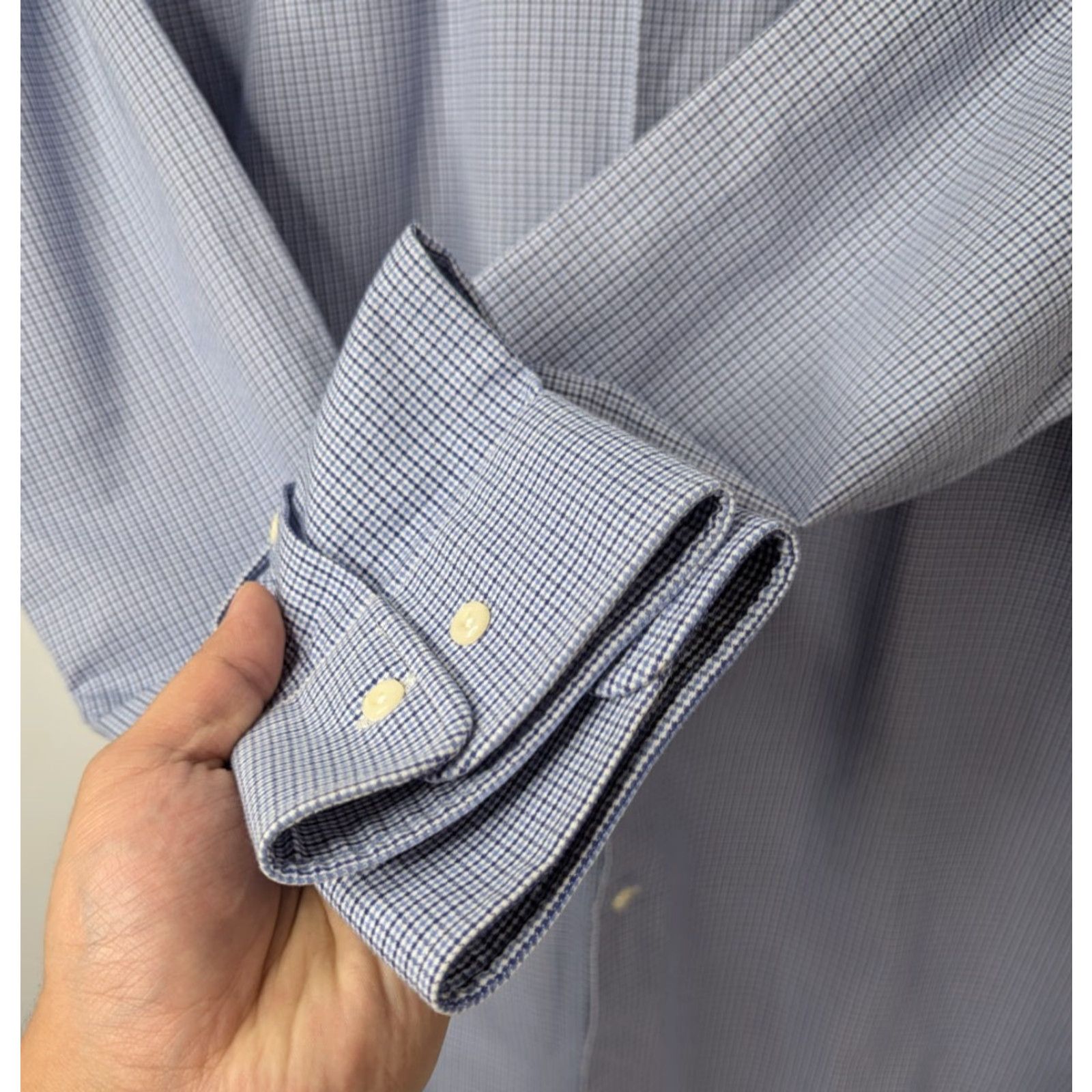 David Donahue David Donahue Dress Shirt Mens 17 34/35 Trim Fit Long Sleeve Tattersall Blue Dress Shirt Mens 17 34/35 Blue Tattersall Slim Long Sleeve Collared Shirt Size 46R - 4 Thumbnail