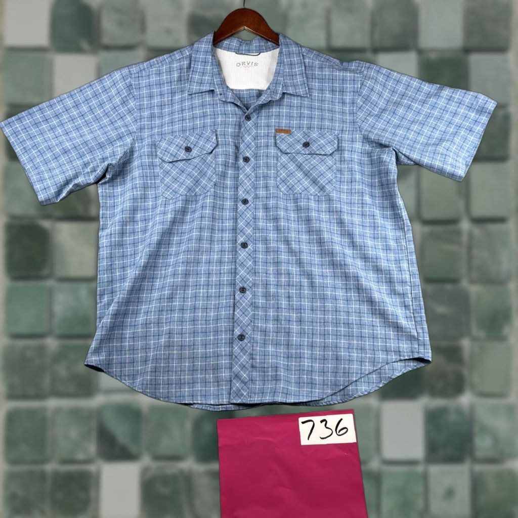 Orvis Orvis Button-Up Shirt Short Sleeve Mens Blue Check Lightweight Pocket 2XL Size US XXL / EU 58 / 5 - 1 Thumbnail