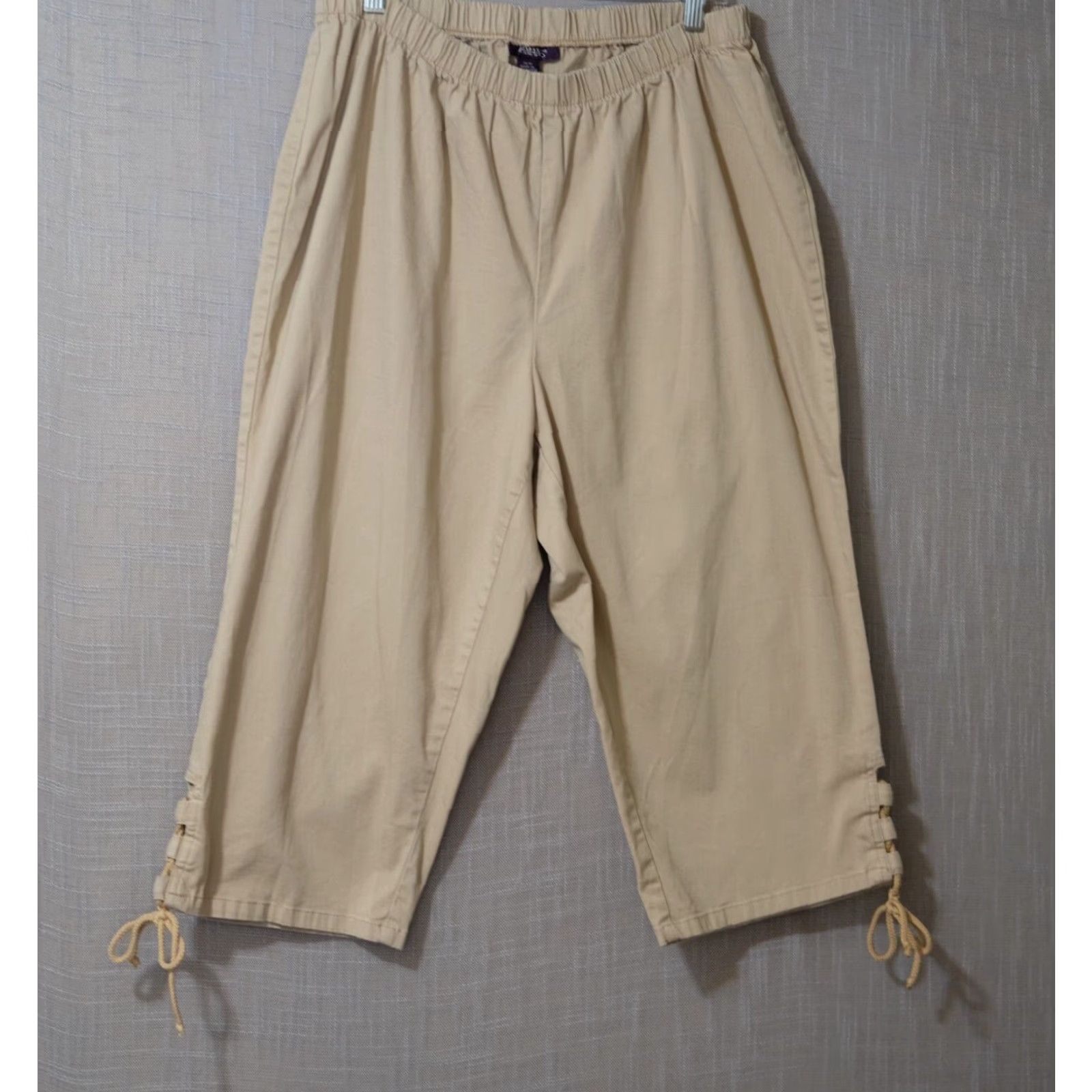 Vintage EUC Roamans Capri Pants Pull On Cotton/Spandex Tan Women's 20W #H51-58 Size 42" / US 20 - 2 Thumbnail