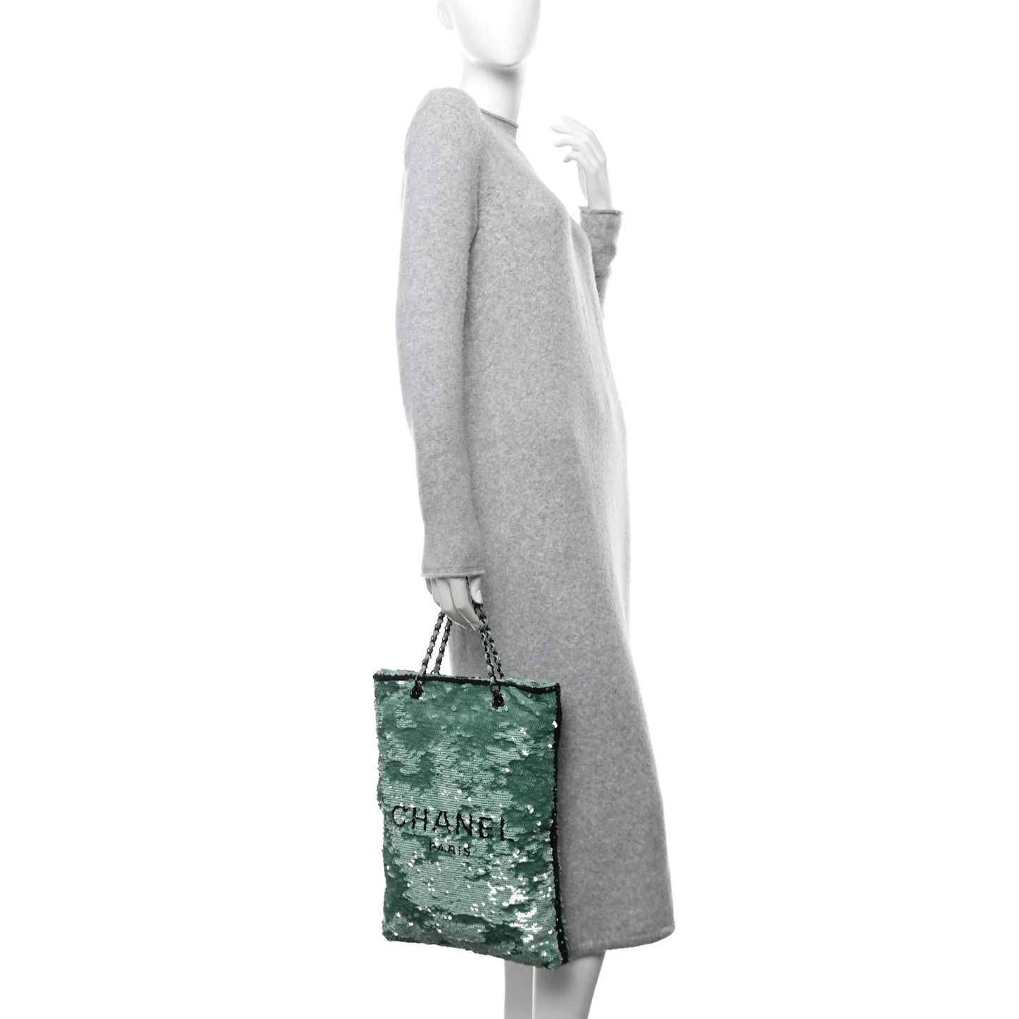 Chanel os11x0126 Size: OS / Sequin Logo Shopping Tote Bag In Green Size ONE SIZE - 8 Thumbnail