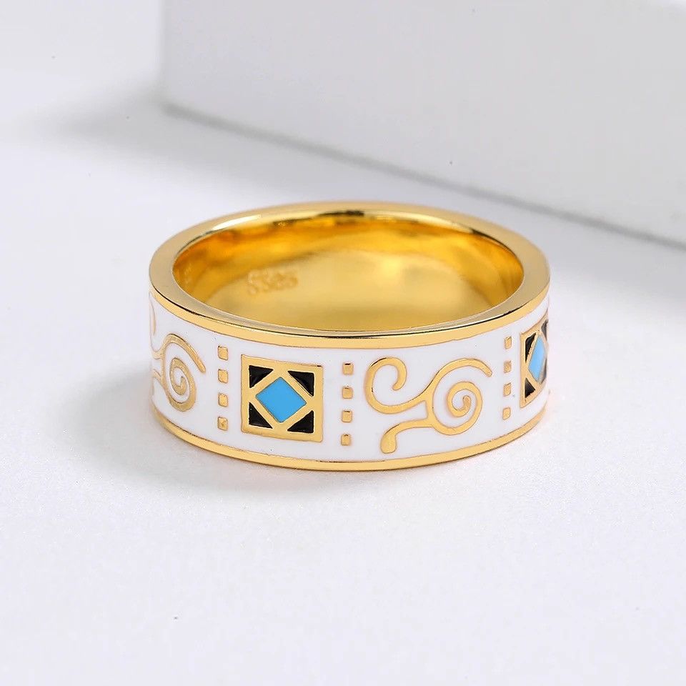 Jewelry × Vintage Fashion Irregular Pattern White Hand Enamel Jewelry Ring Size ONE SIZE - 4 Thumbnail