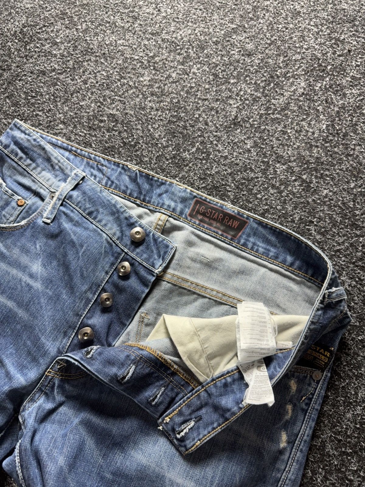 G-Star Vintage 00s G-Star Raw Distressed Light Wash Tapered Jeans Size US 33 - 11 Thumbnail